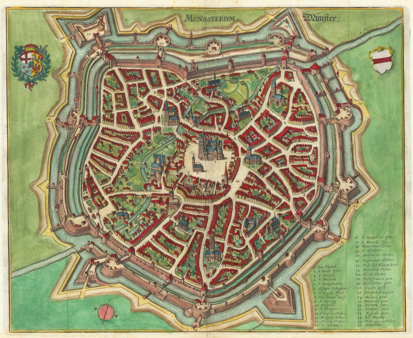 Vintage map of a fortified city with intricate detailing