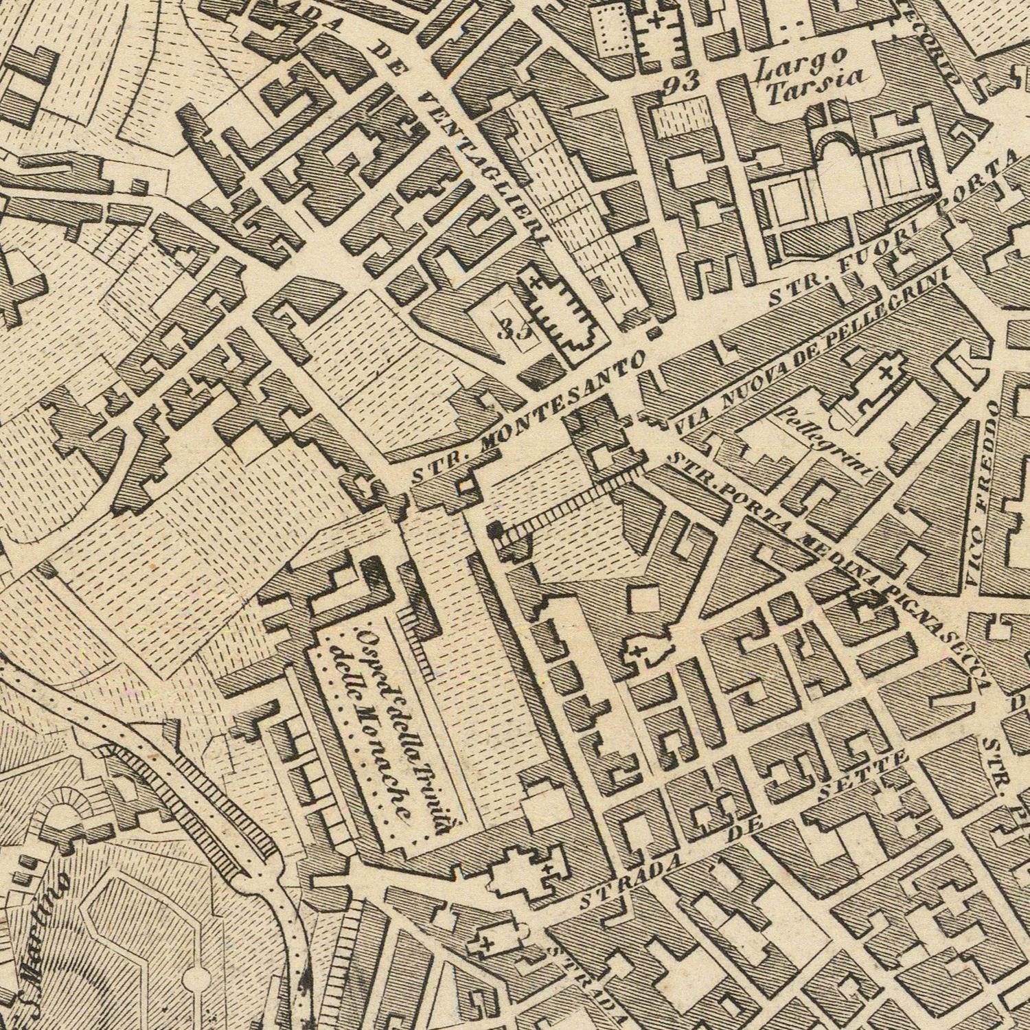 Vintage map of a city layout with streets and buildings