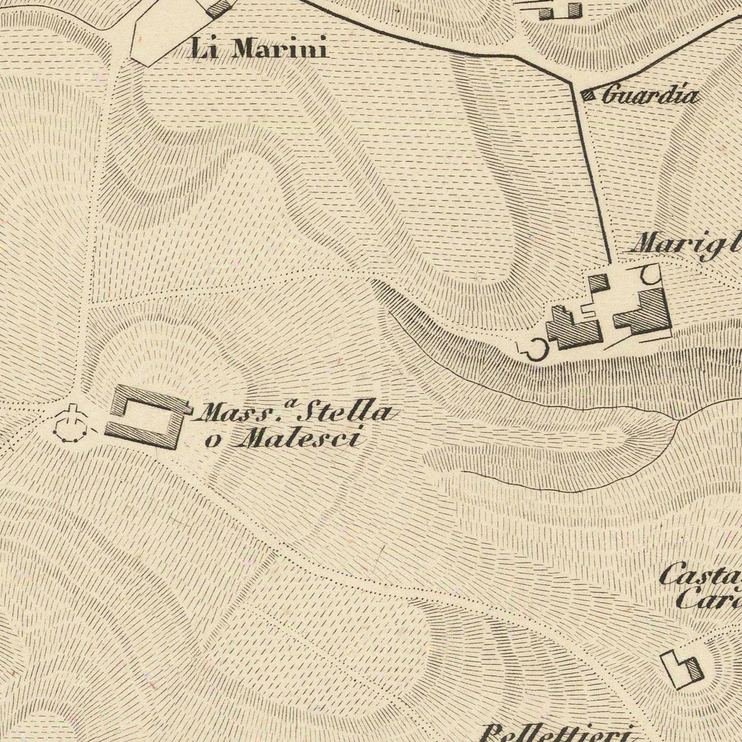 Vintage map with labeled locations and topography