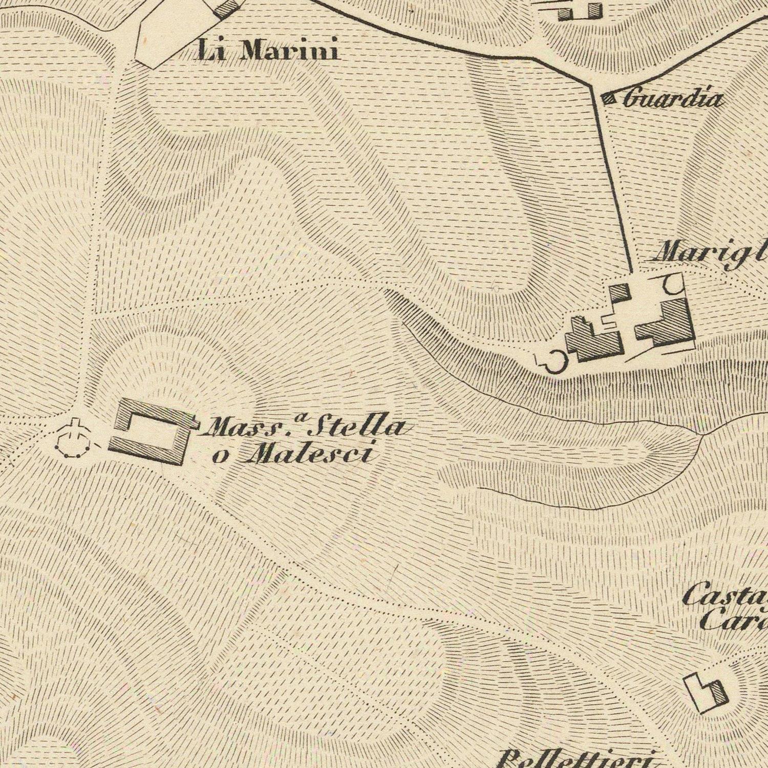Vintage map with labeled locations and topography