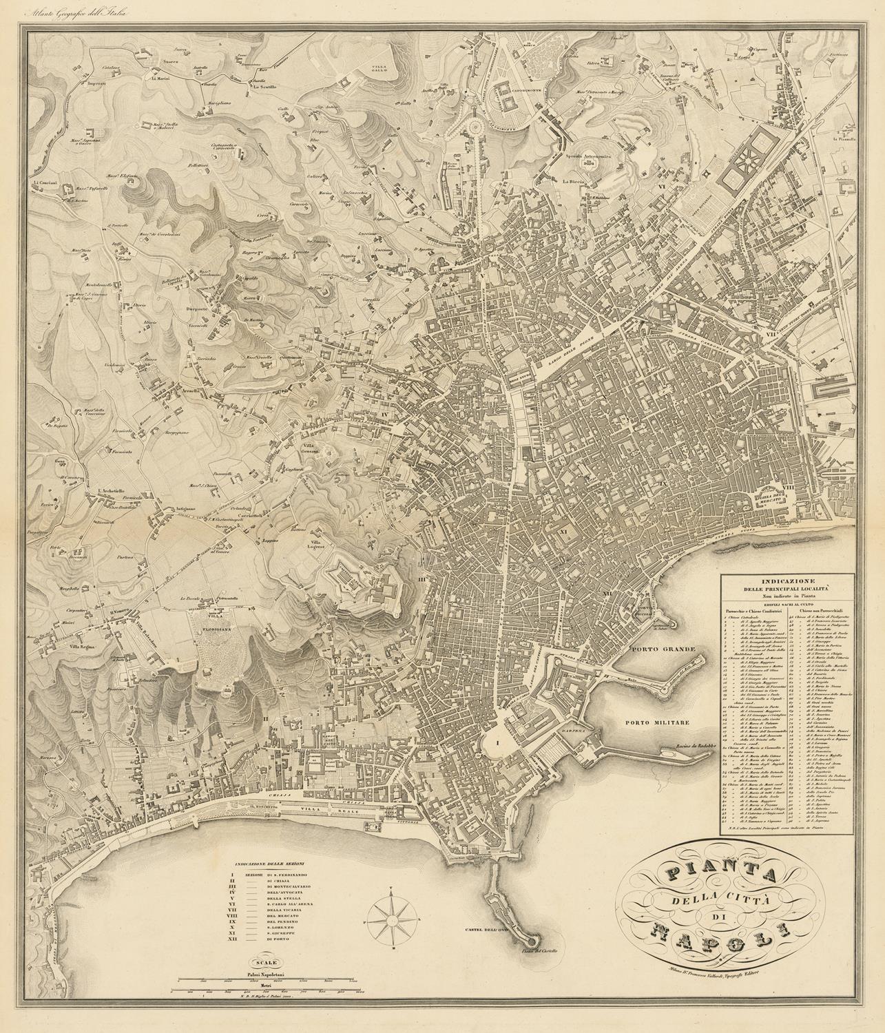 Vintage map of Naples with detailed layout of streets and landmarks