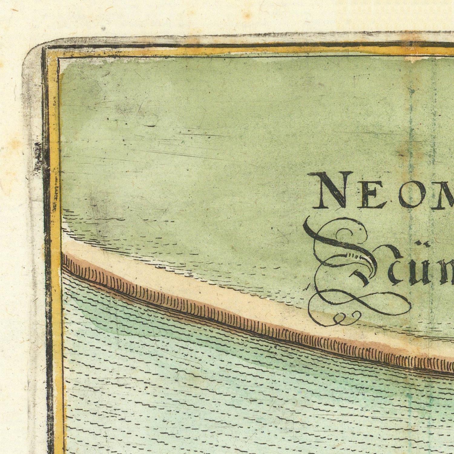 Close-up of a vintage document with text and decorative elements on a green background