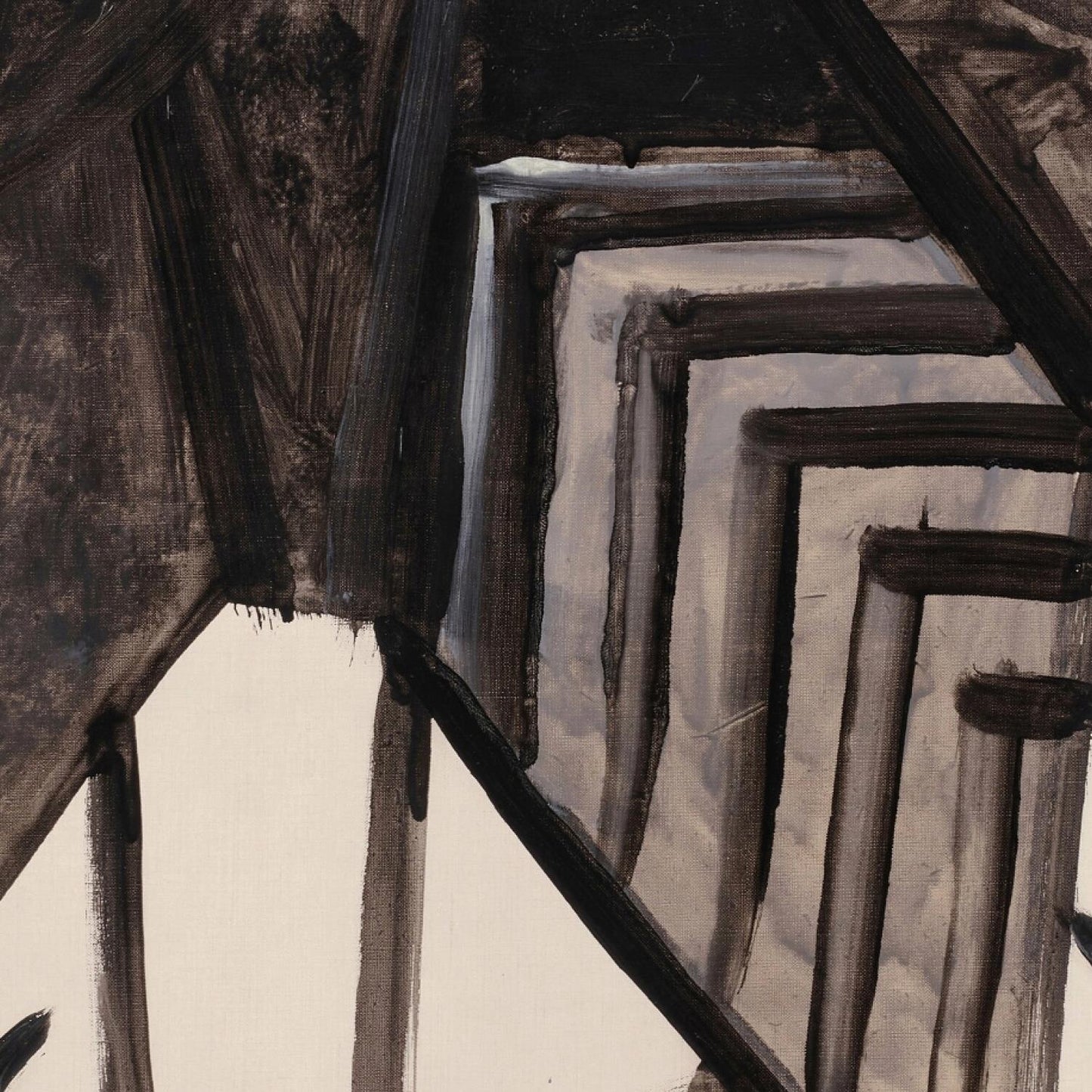 Abstract art with brown and black brush strokes on a beige background