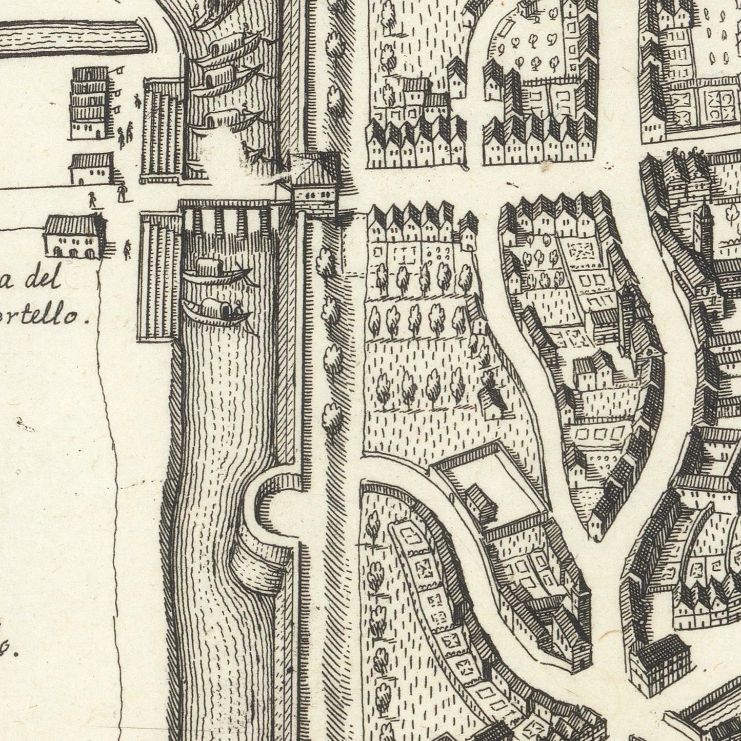 Vintage map detail of a city layout with buildings and streets