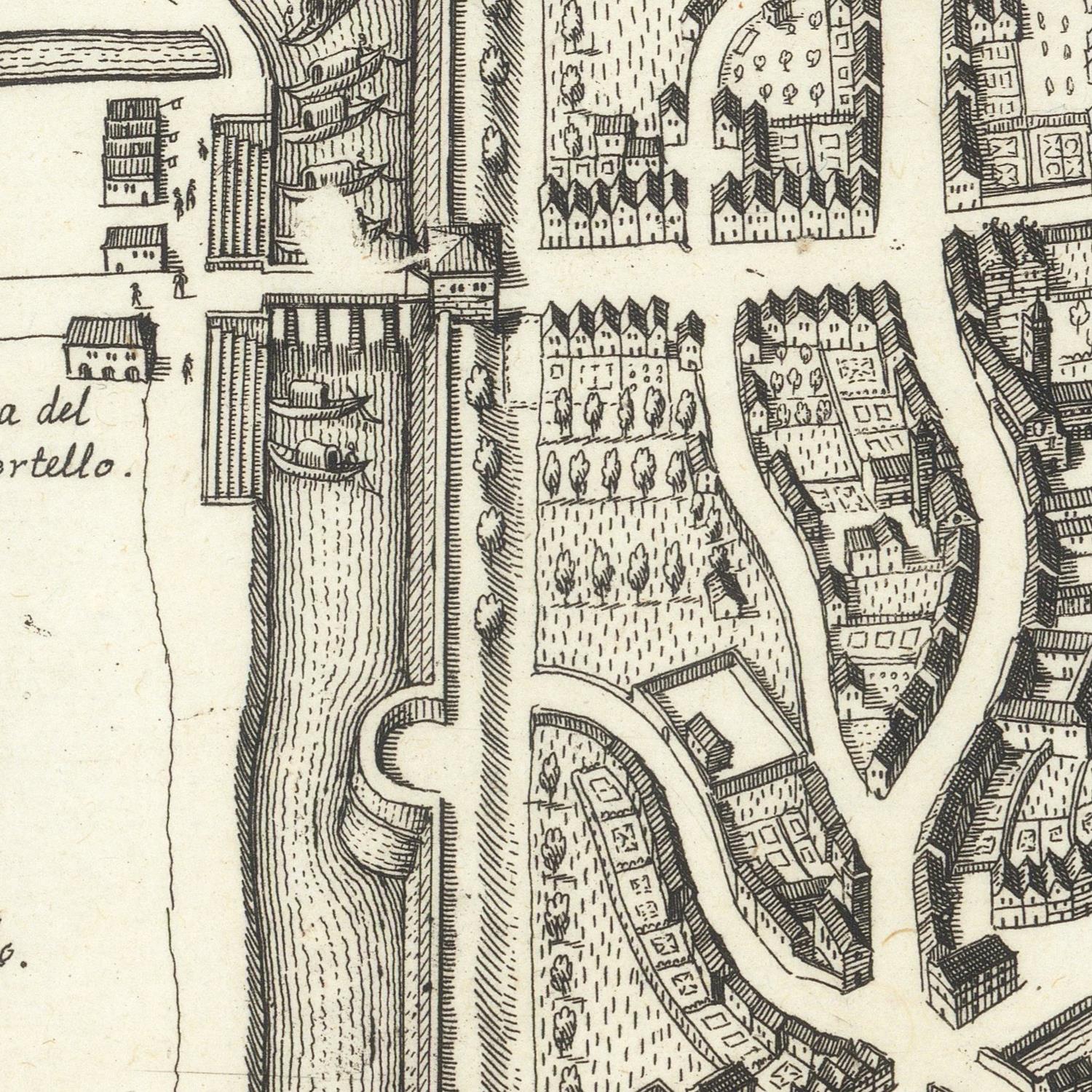Vintage map detail of a city layout with buildings and streets