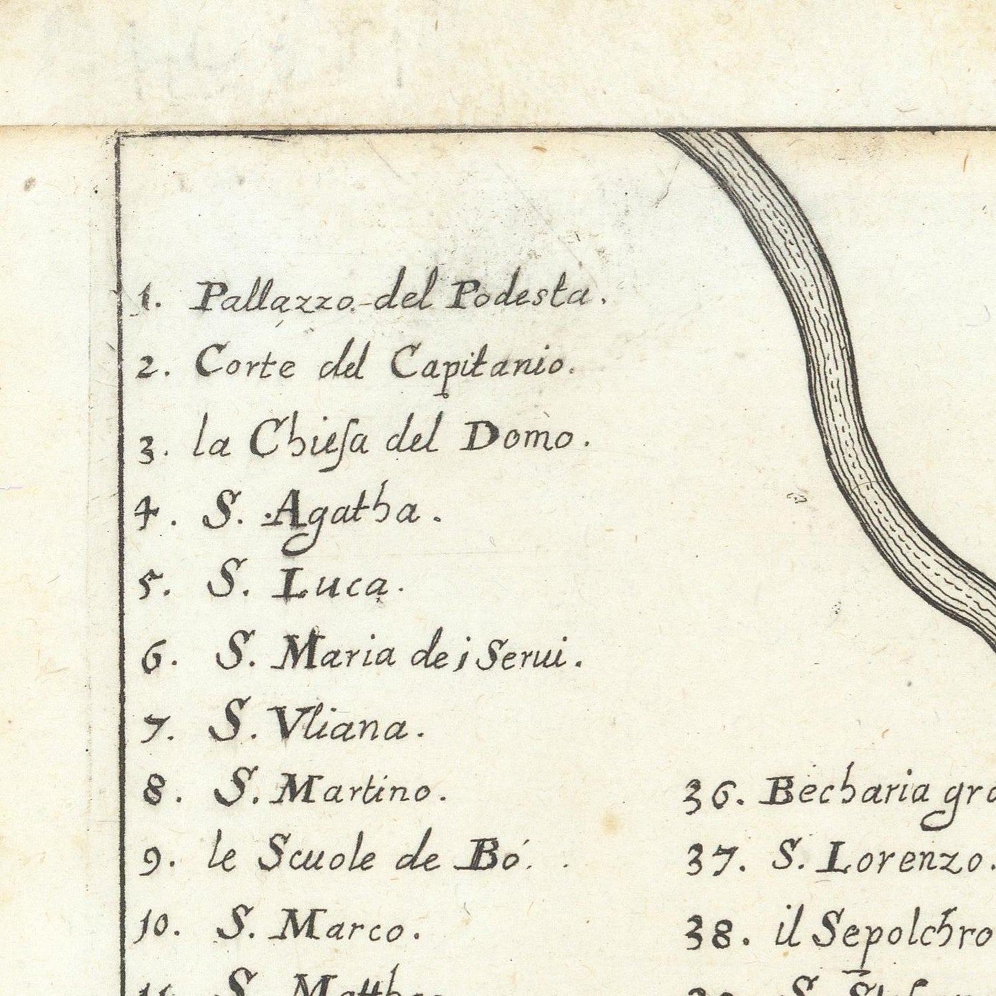 Vintage map with text labels of locations on a white background