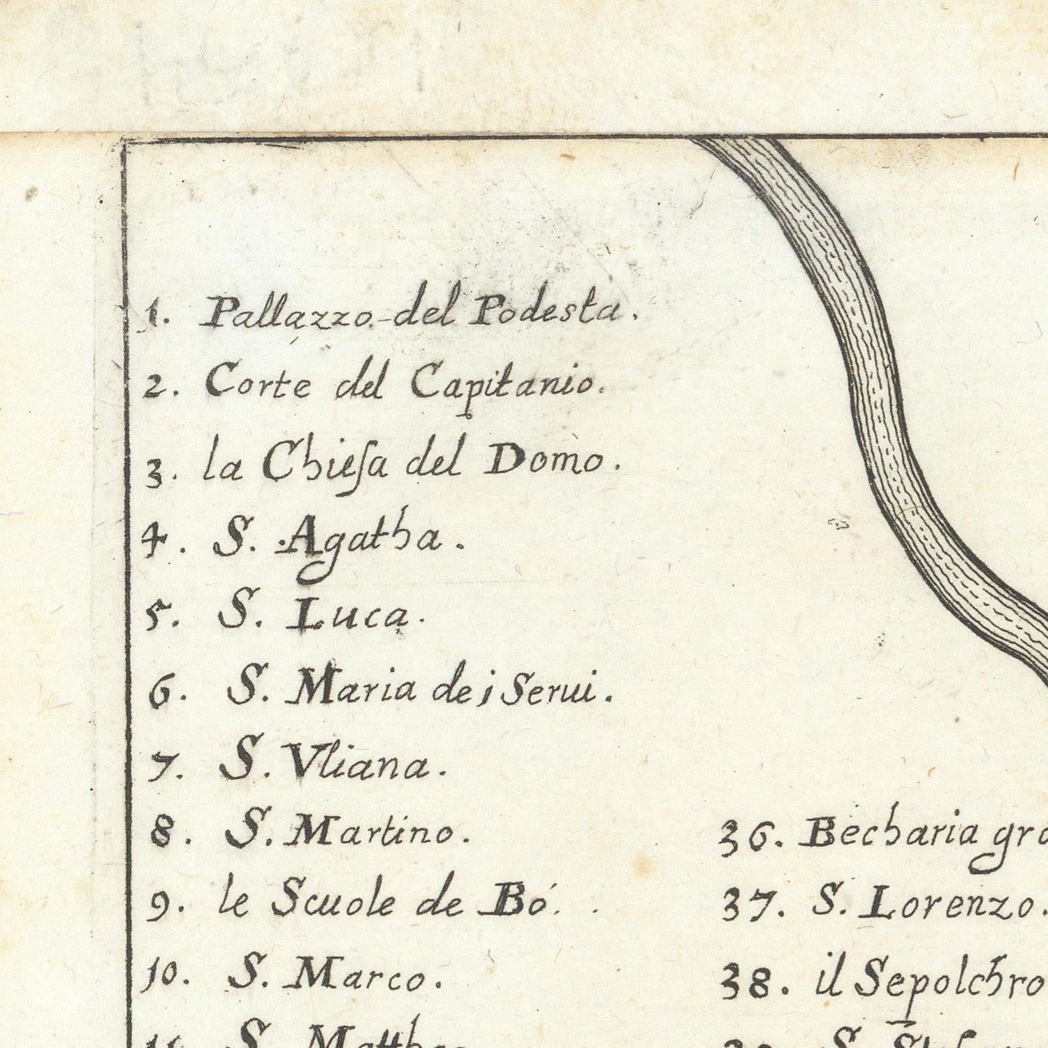 Vintage map with text labels of locations on a white background