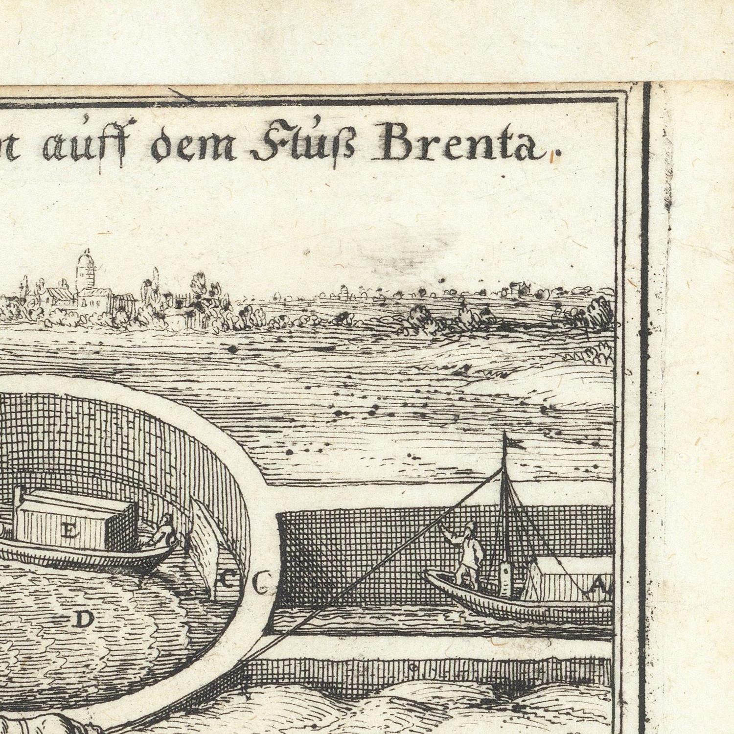 Vintage illustration of a river scene with boats and text on a plain background