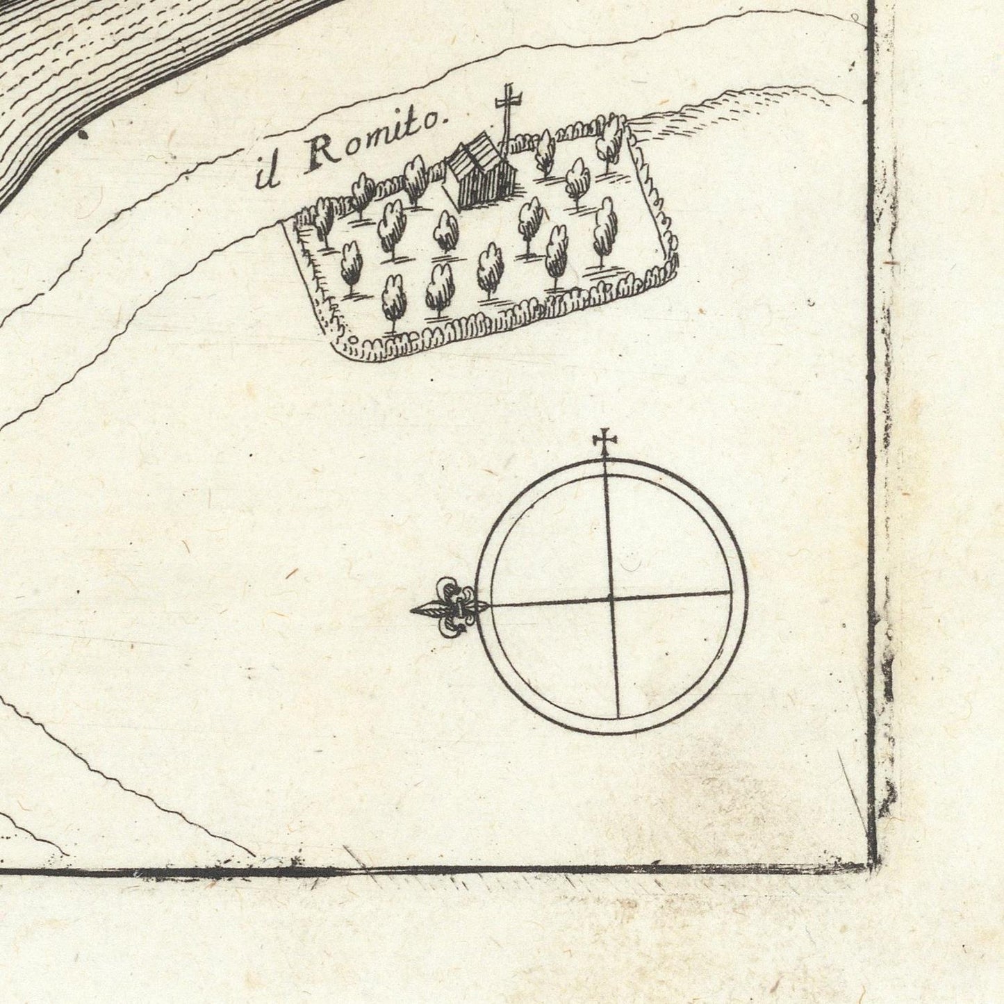 Vintage map or diagram with text 'il Ronito' and geometric shapes on a beige background