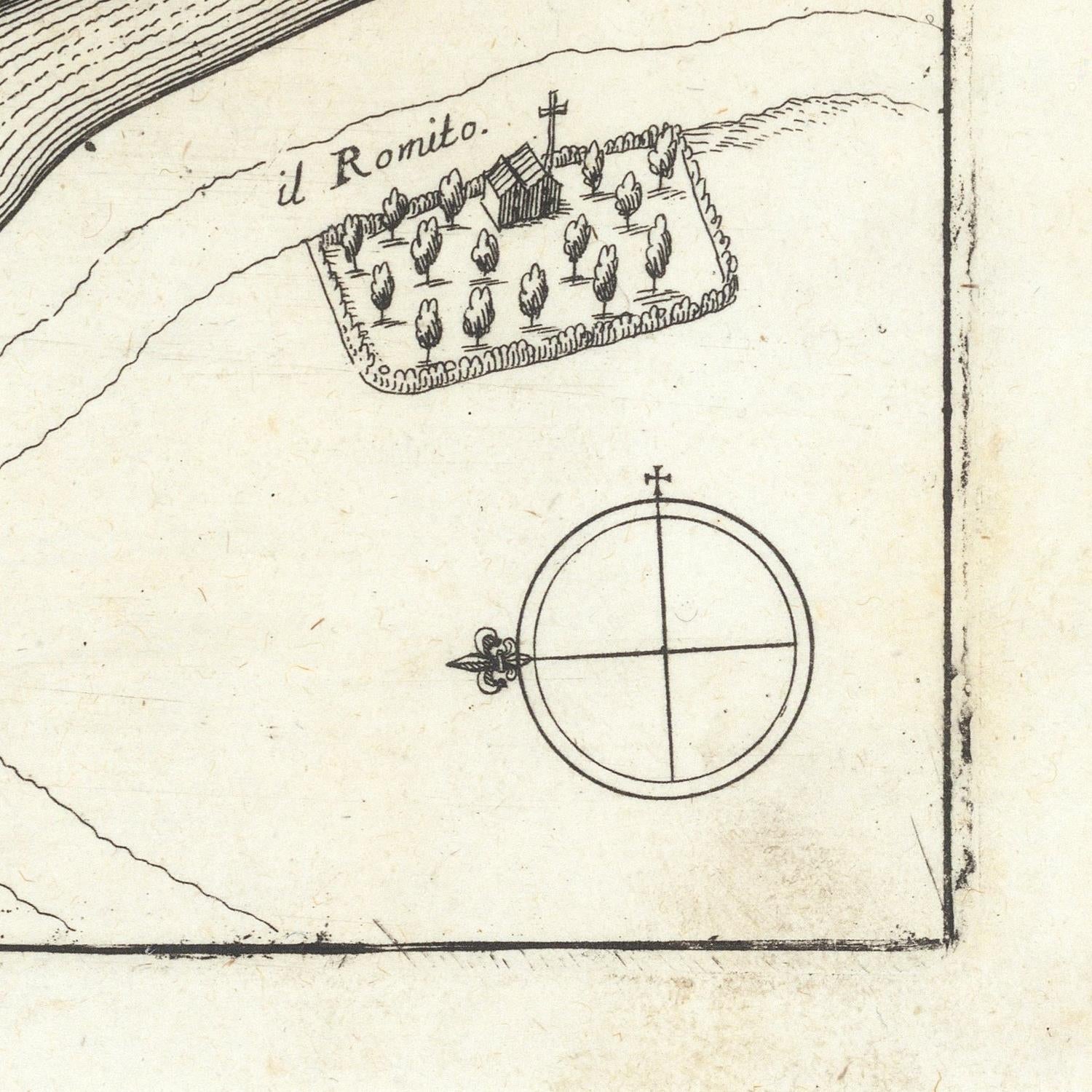 Vintage map or diagram with text 'il Ronito' and geometric shapes on a beige background