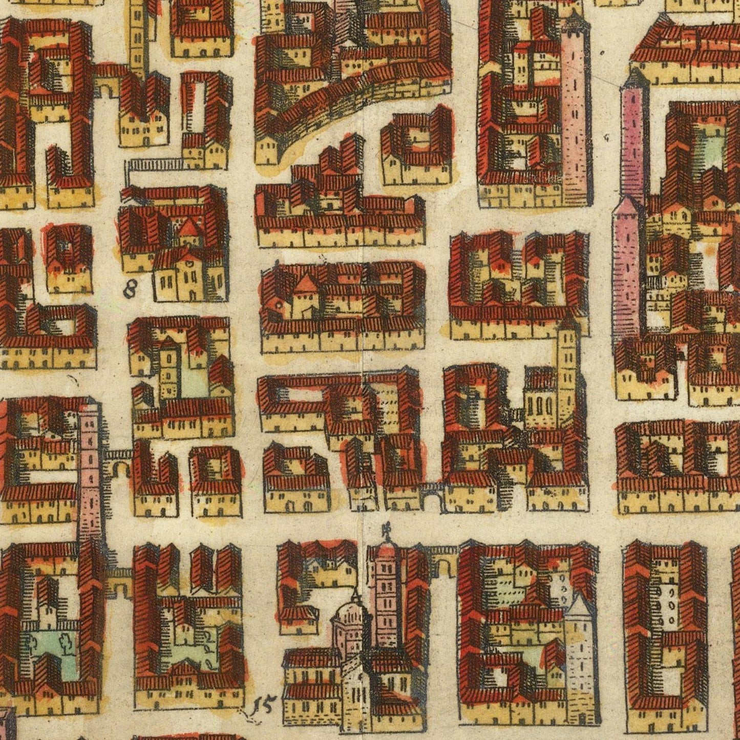 Vintage map of a city with detailed buildings and streets