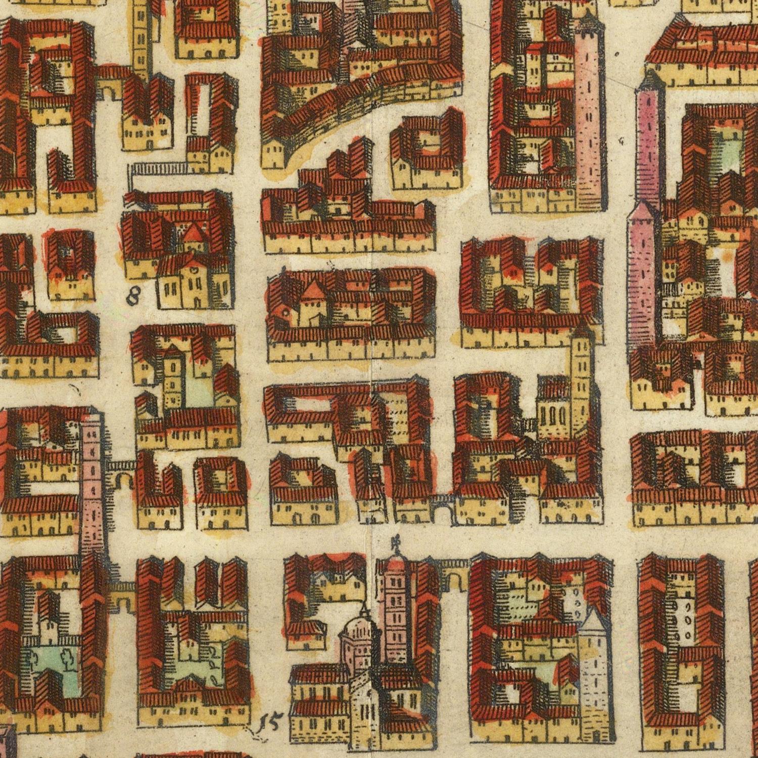 Vintage map of a city with detailed buildings and streets