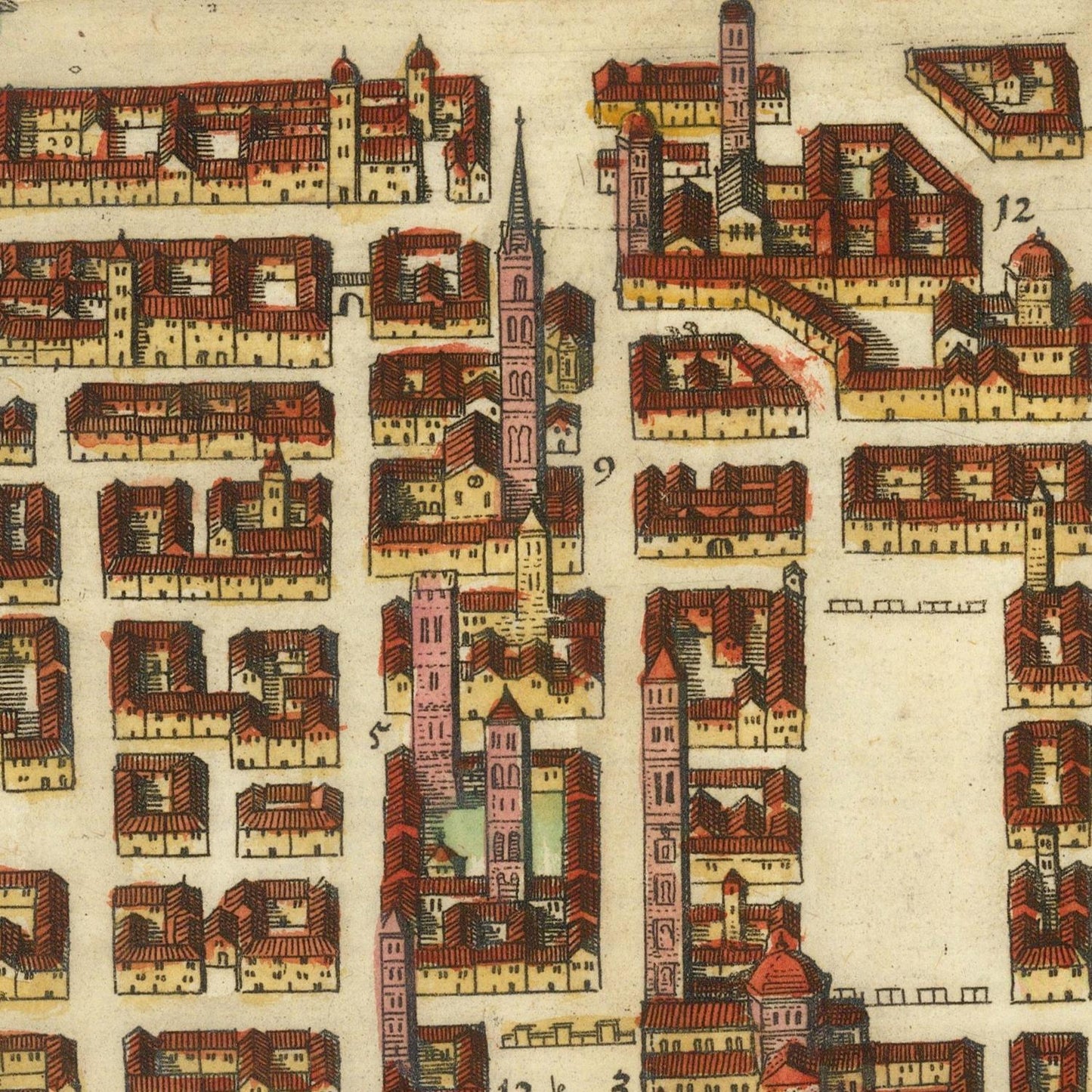 Vintage map of a city with detailed buildings and streets