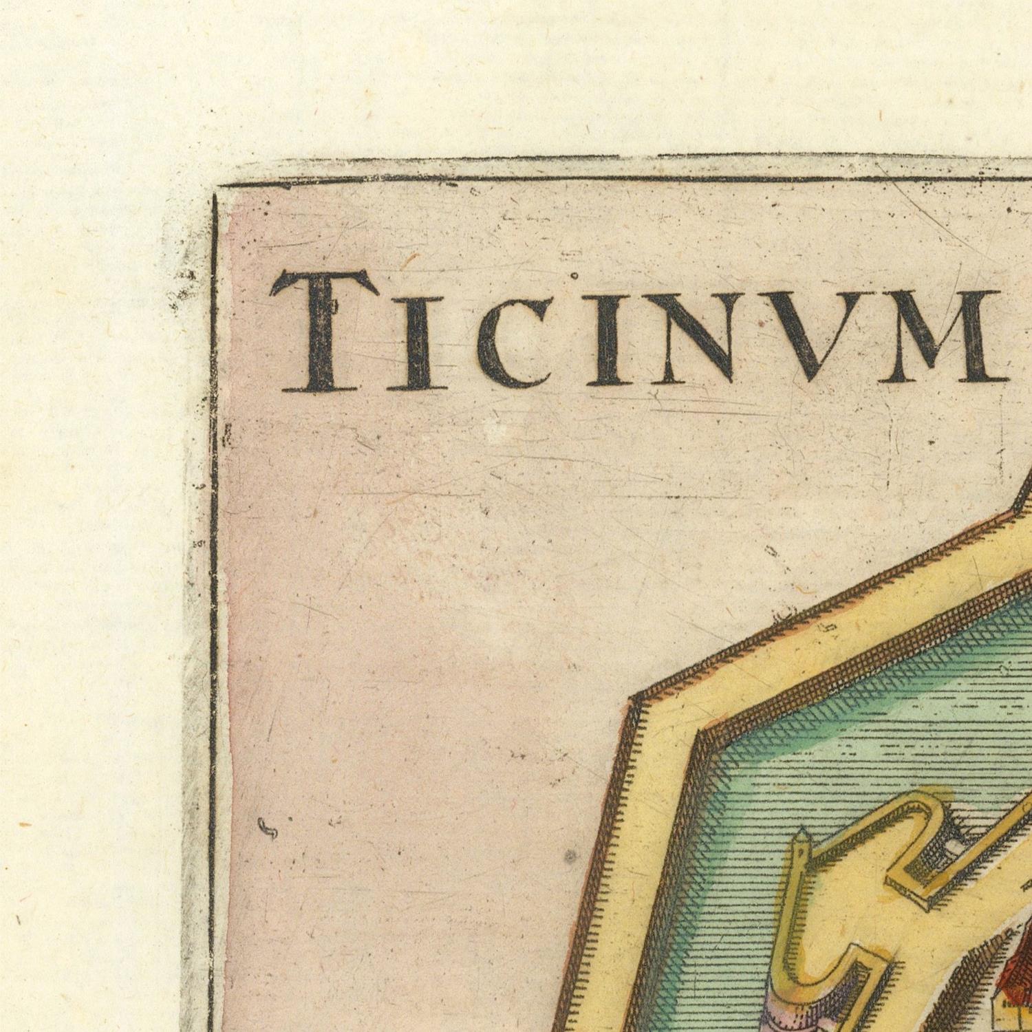 Vintage map detail with 'TICINUM' text on a beige background