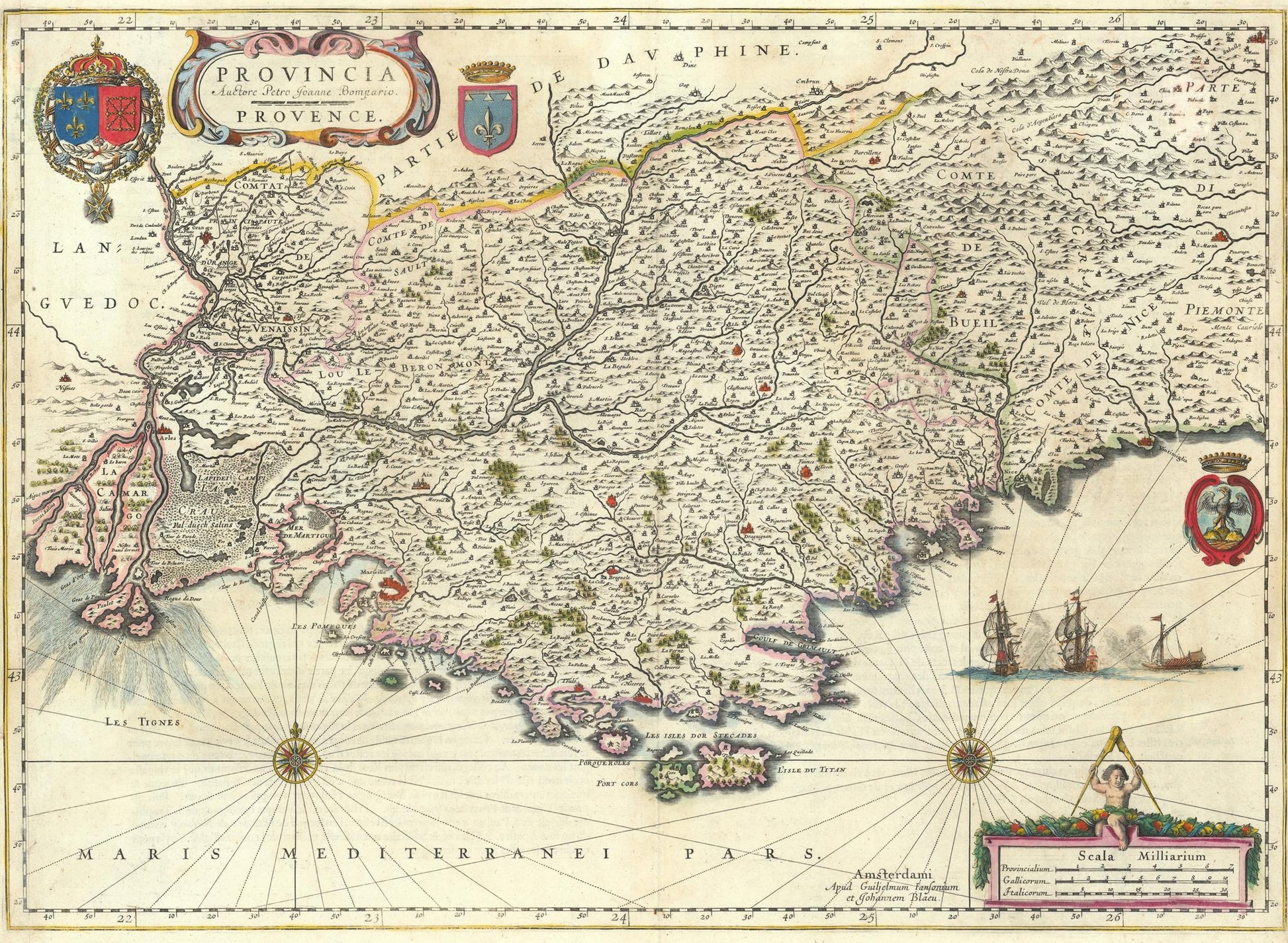 Vintage map of Provence with decorative elements and cartouches.
