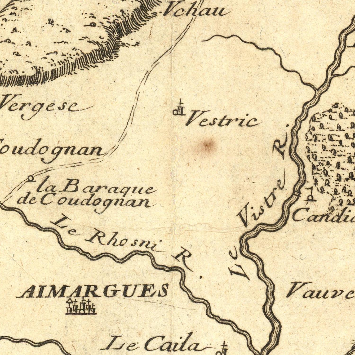 Vintage map section with labeled geographical features and rivers