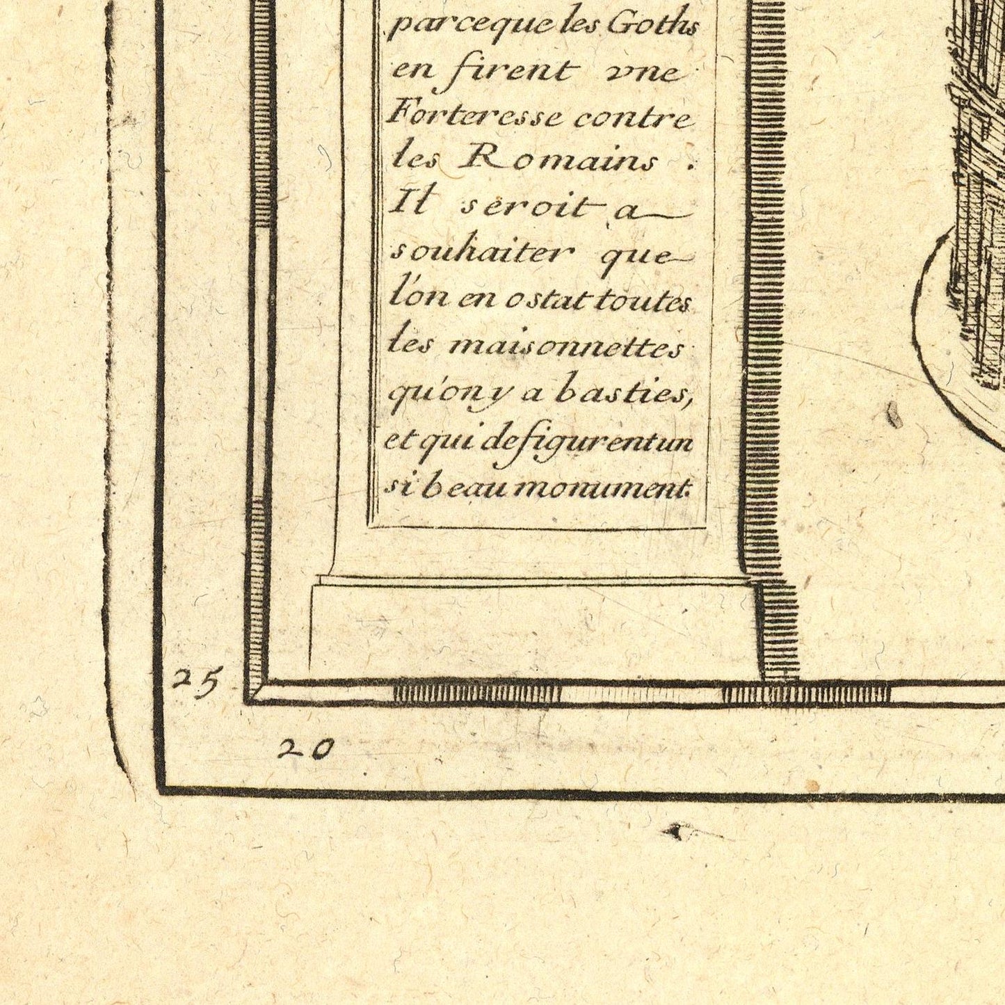 Text on a architectural drawing with classical elements