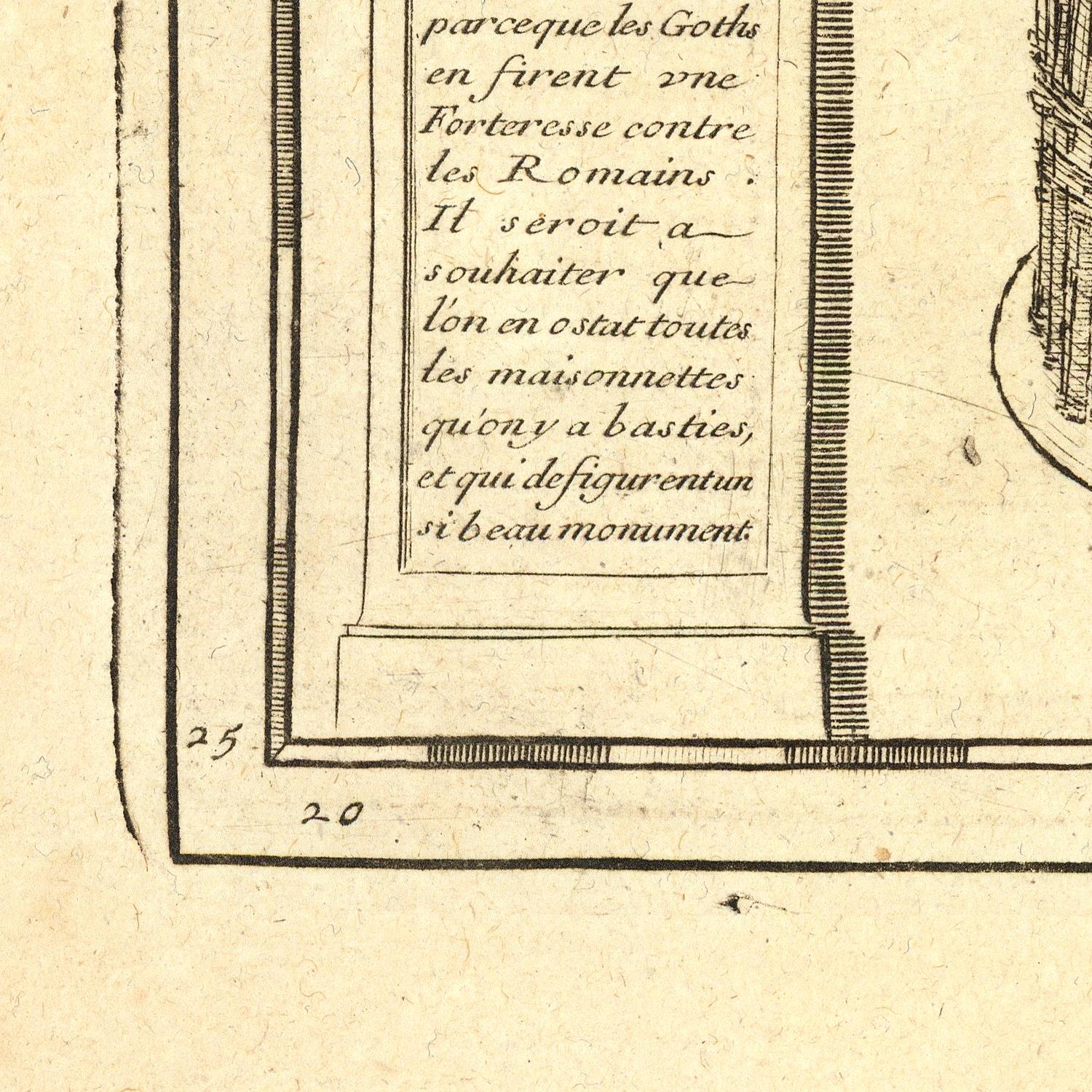 Text on a architectural drawing with classical elements