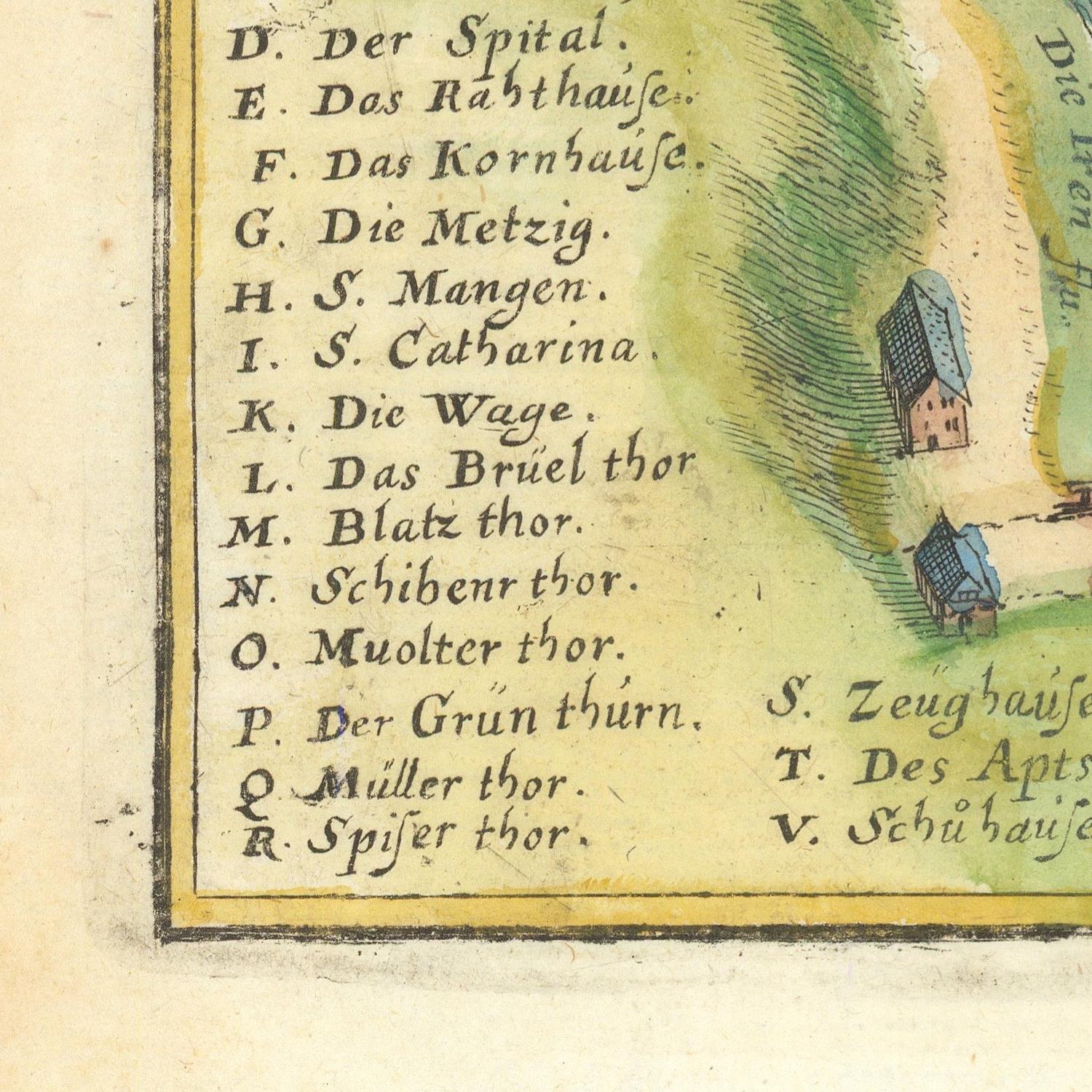 Vintage map detail with labeled locations and buildings