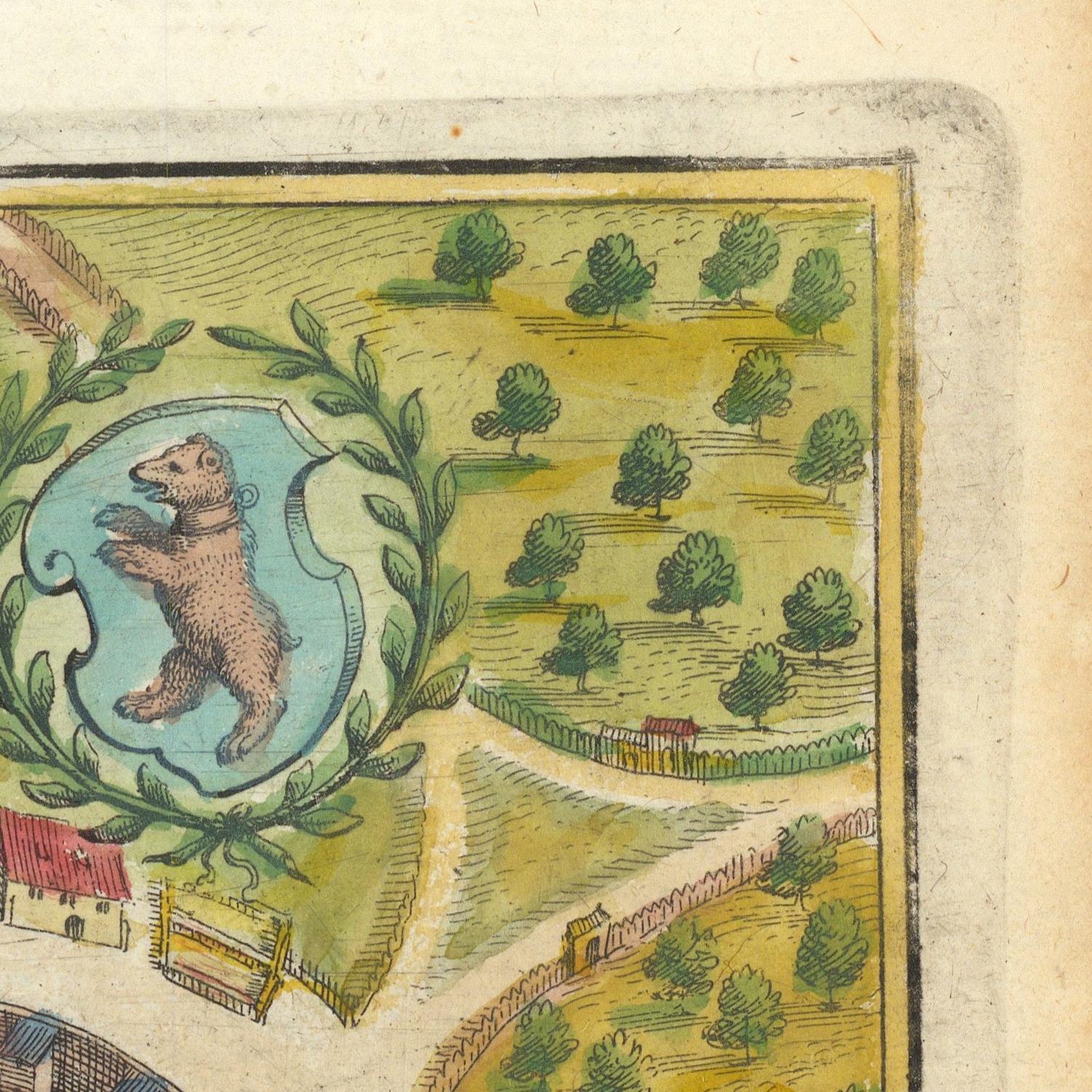 Vintage illustration with a bear emblem and landscape