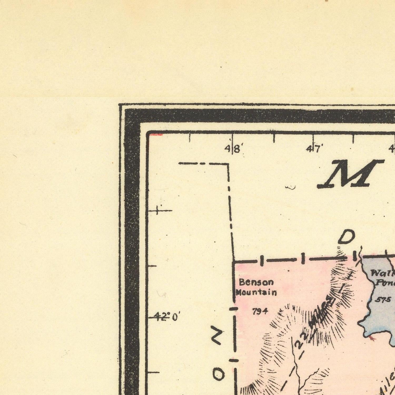 Vintage topographic map detail with coordinates and mountain name