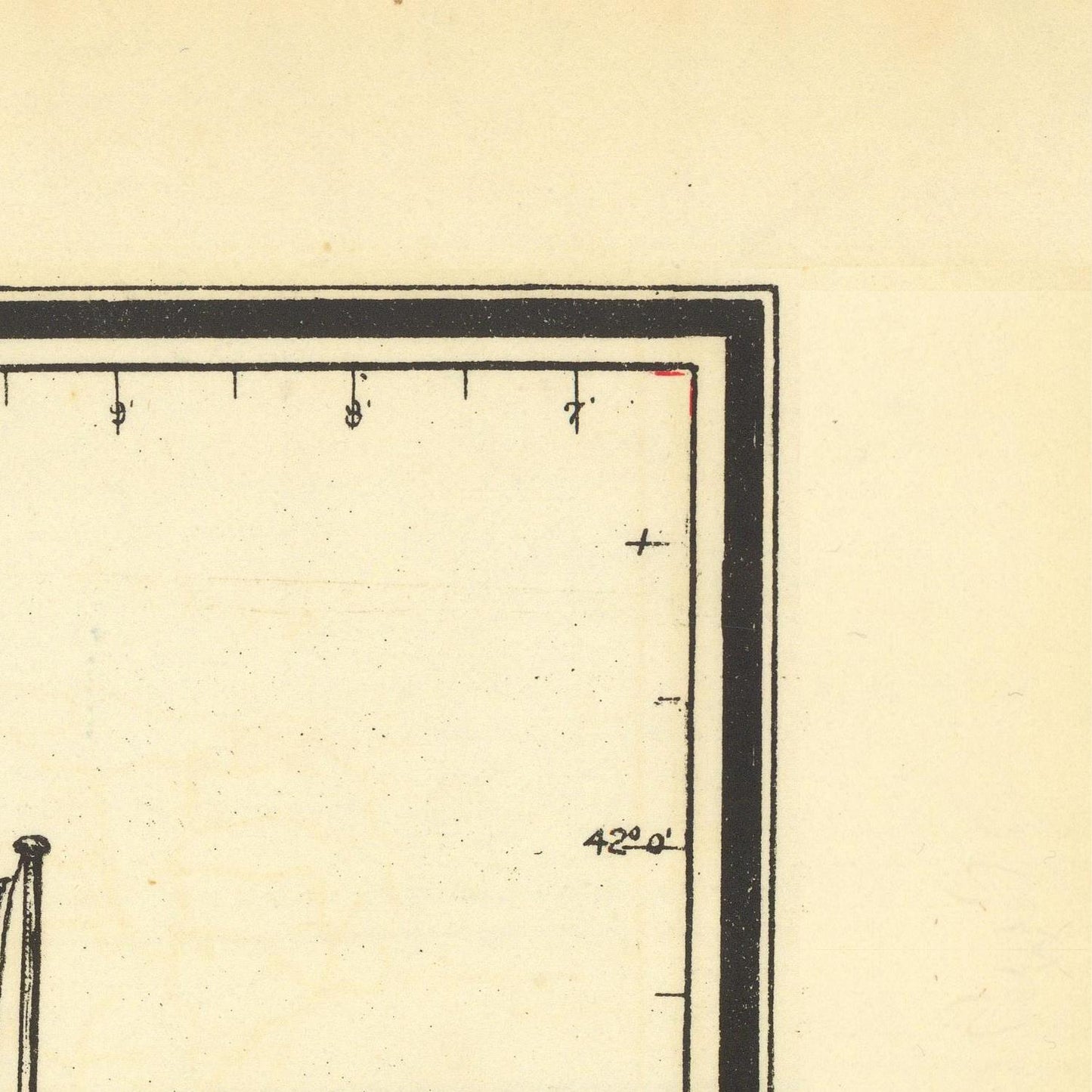 Technical drawing or blueprint with measurements on a beige background