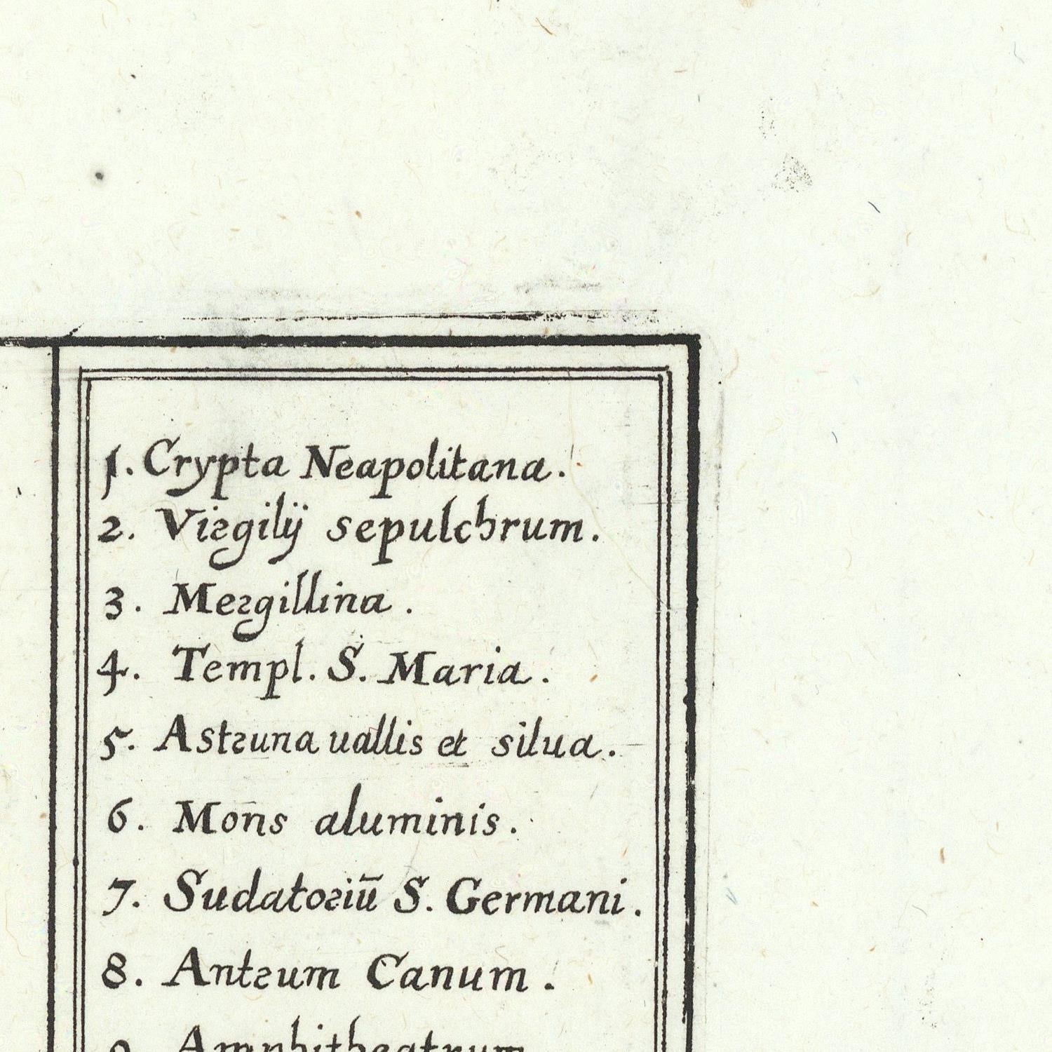 A close-up of an antique printed page with a numbered list in black handwritten text on aged off-white paper. Visible entries include '1.