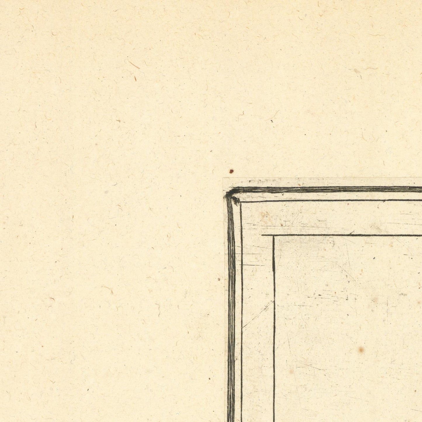 Close-up detail of a beige paper surface with a thin black hand-drawn rectangular outline in the lower-right corner.