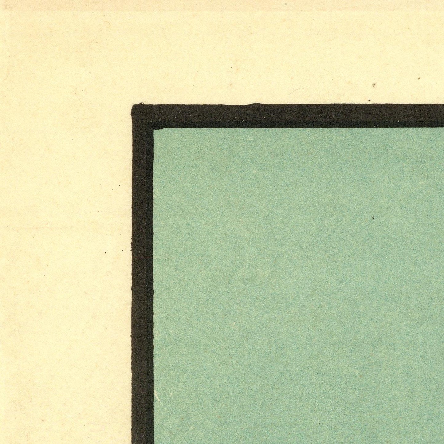 A close-up detail of a square art print or poster showing a mint green color block bordered by a thick black line on a warm cream paper background.