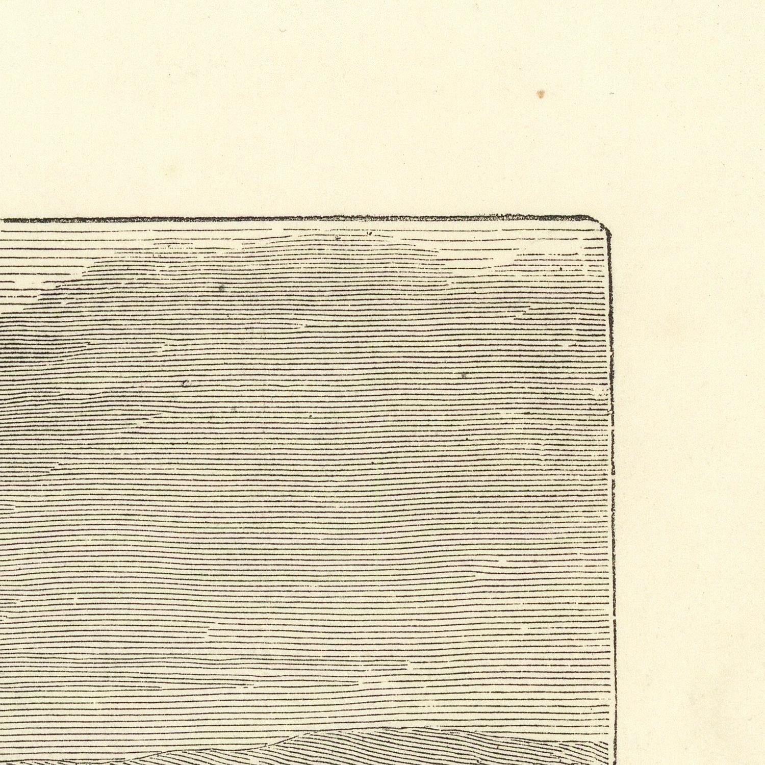 A close-up detail of a vintage black ink line drawing on aged cream paper, showing the corner of a rectangular grid or map.