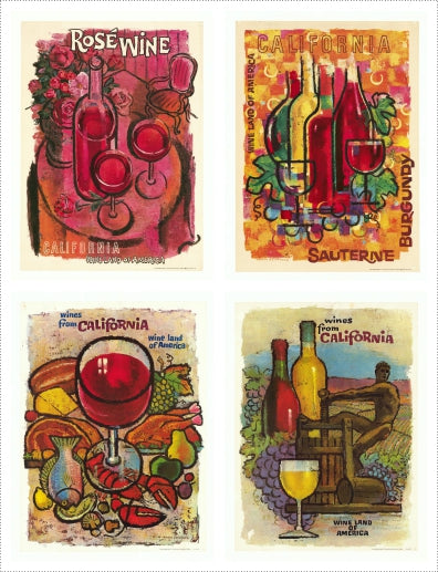 Beautiful set of 4 poster of Wine Land of America, California, 1960