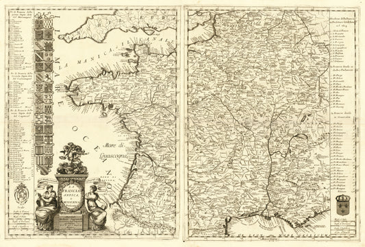 Antique double map of France, 1690
