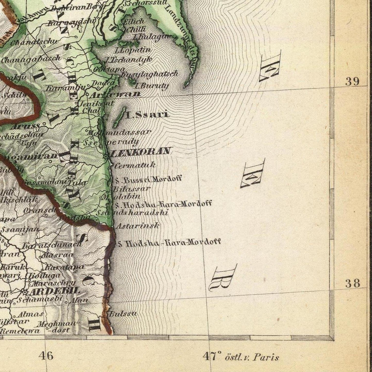 detail of the map from the bottom right corner