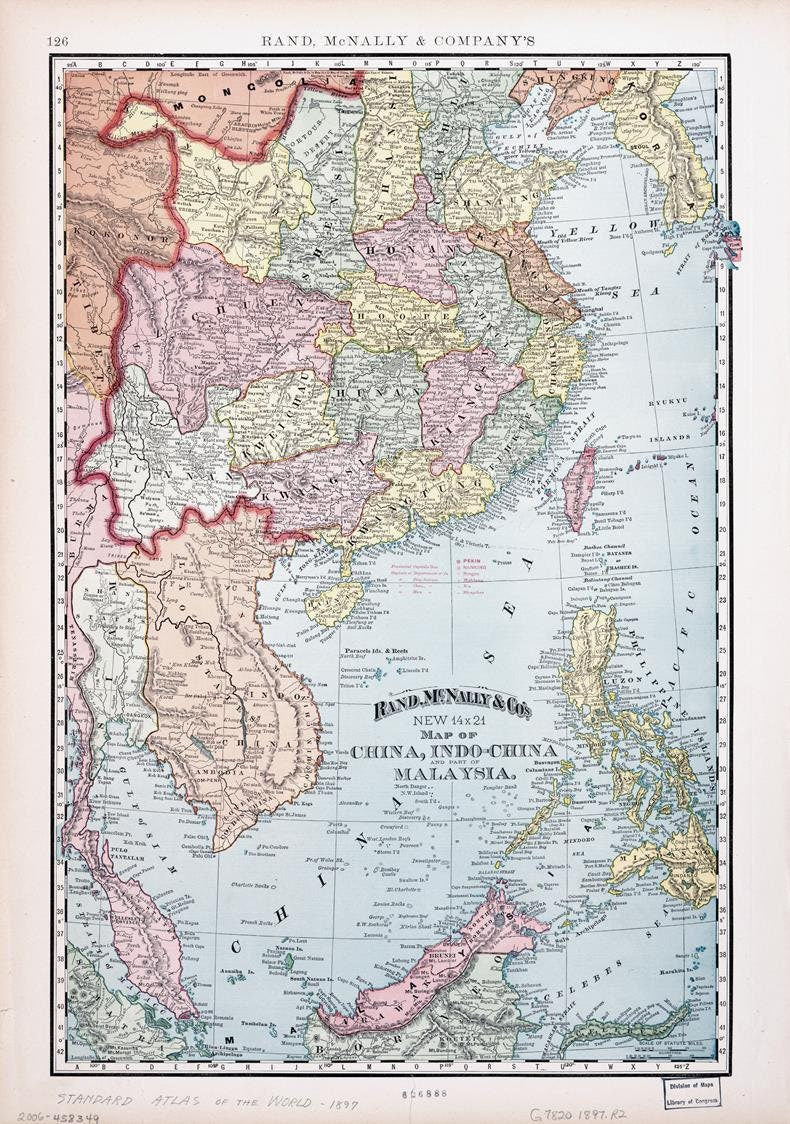 147x104 Map Antique map of China, Indochina and part of Malaya,1897 – PrintsXXL