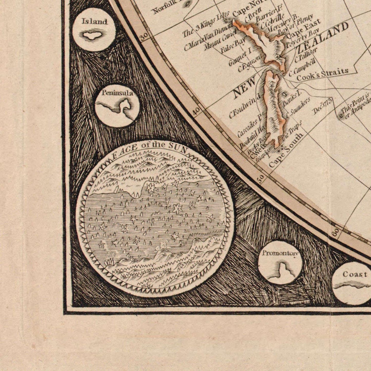 detail of the map from the bottom left corner