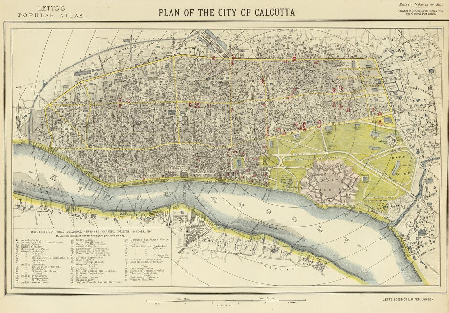 Antique map of Calcutta, 1883