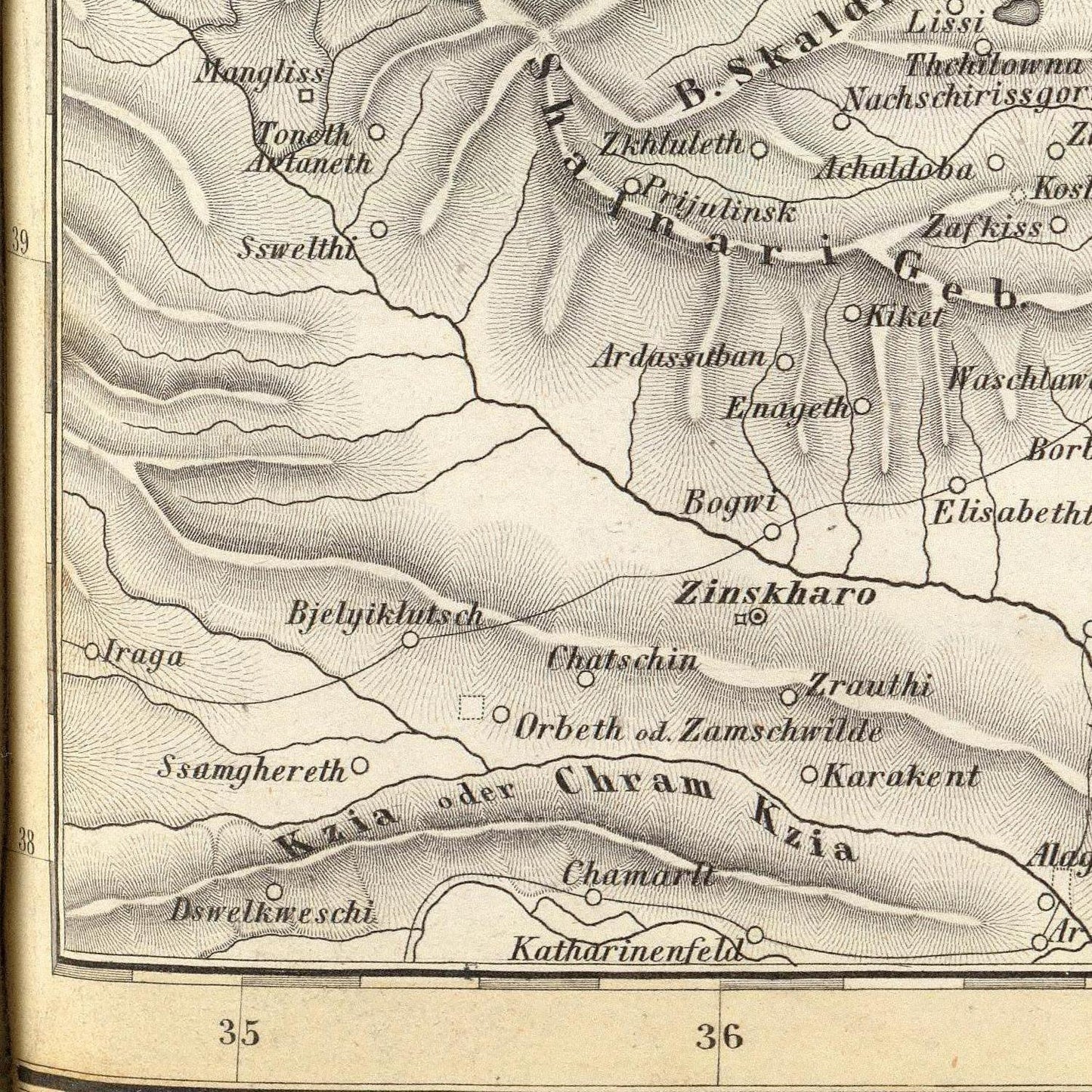 detail of the map from the bottom left corner