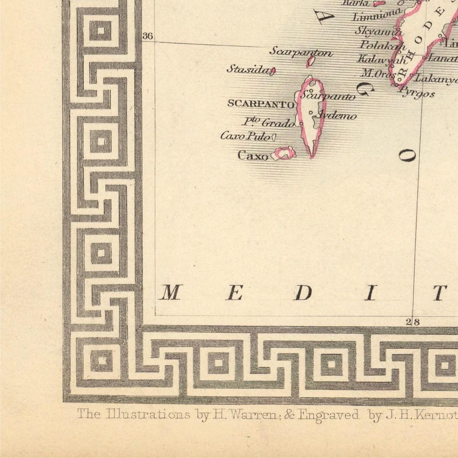 detail of the map from the bottom left corner