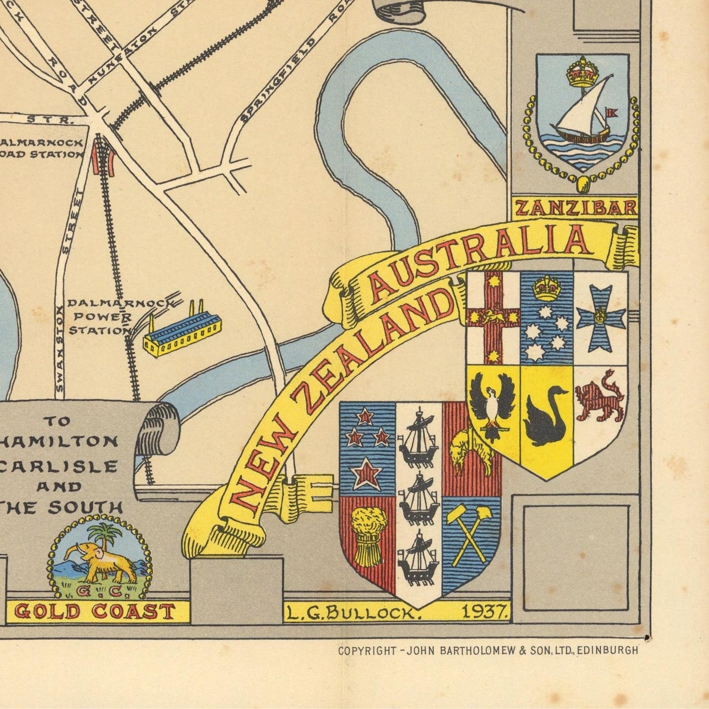 detail of the map from the bottom right corner