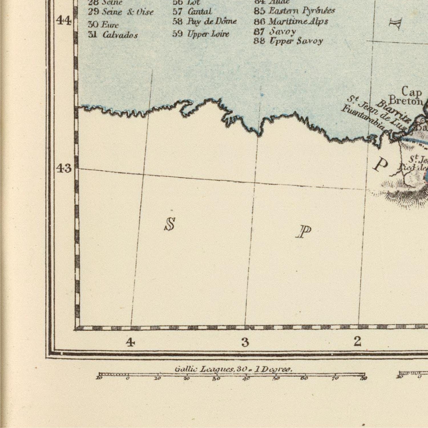 detail of the map from the bottom left corner