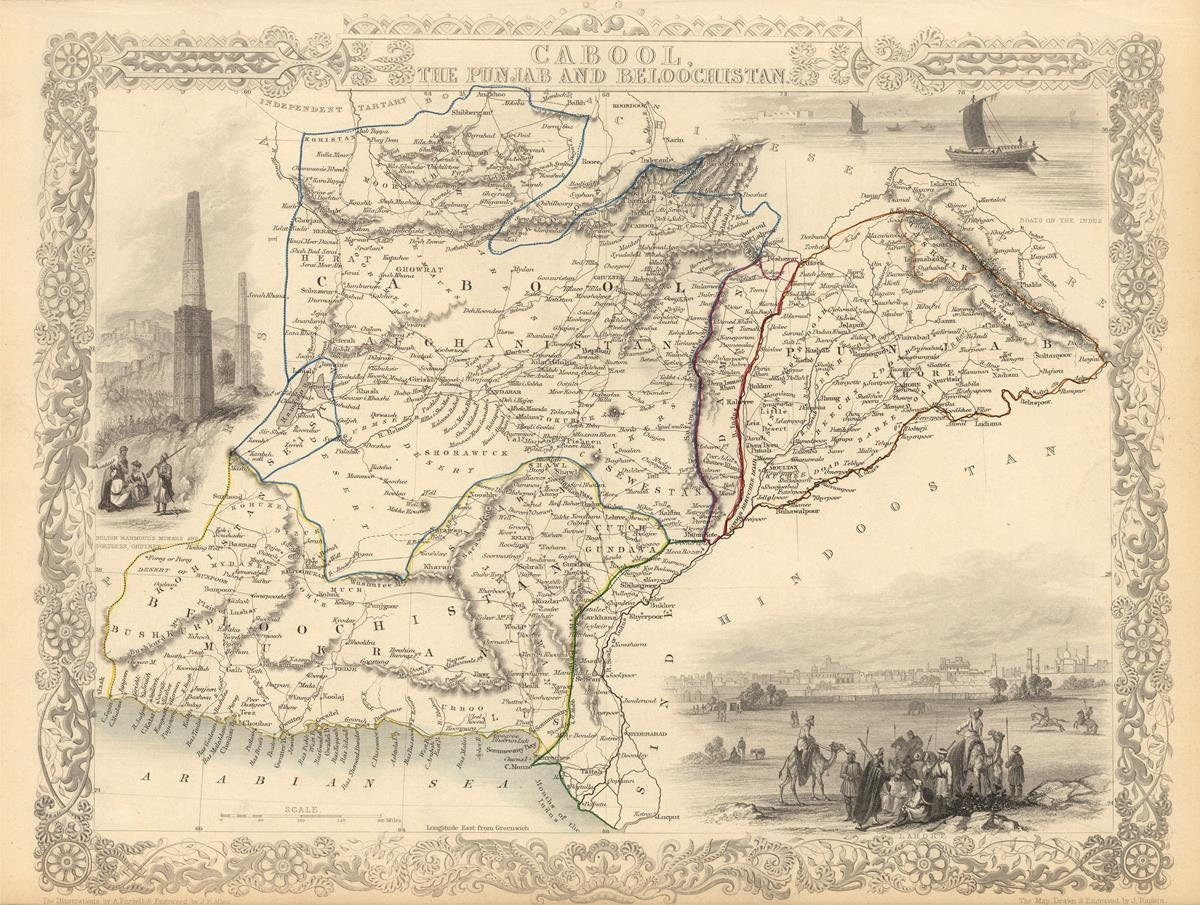 Antique map of Cabool, The Punjab and Beloochistan, 1851