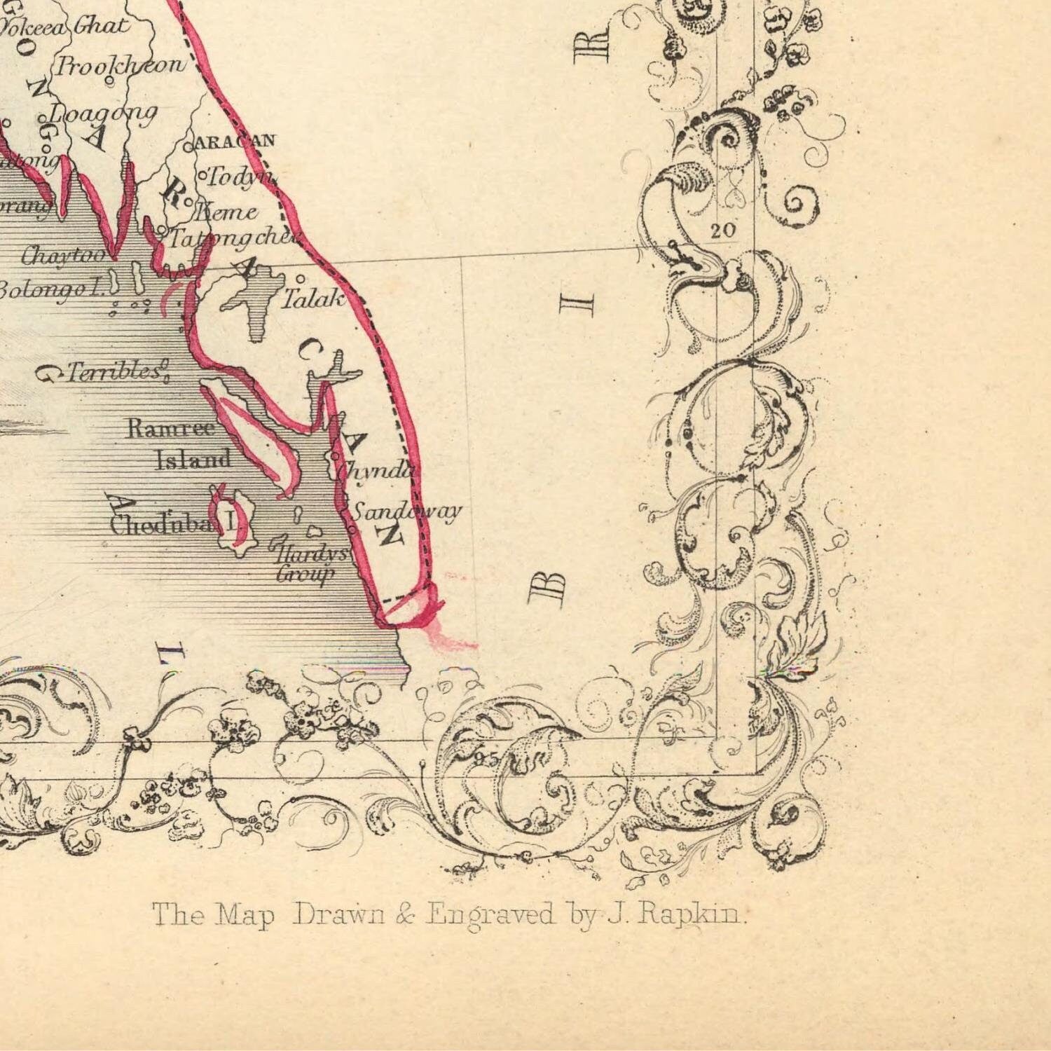 detail of the map from the bottom right corner