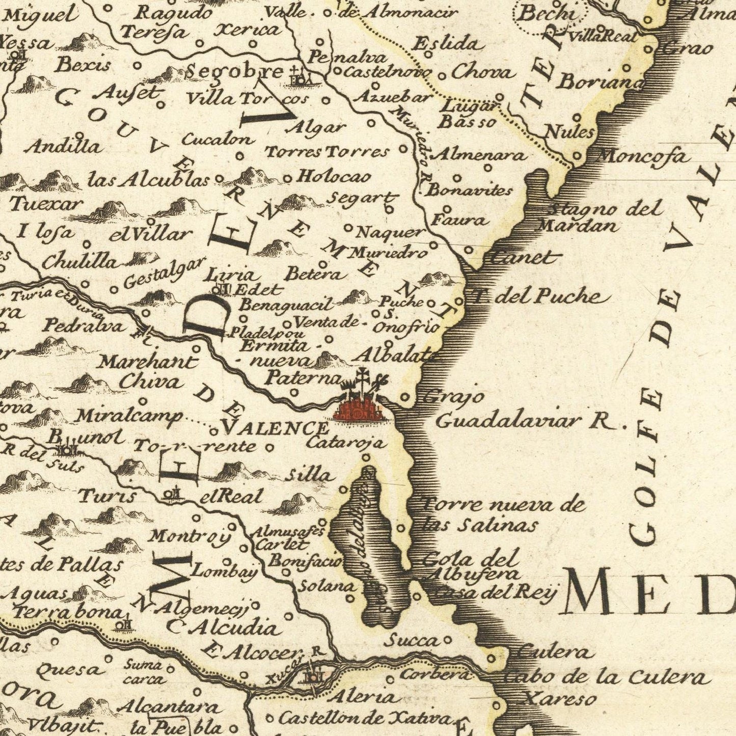 detail of the map from the centre left