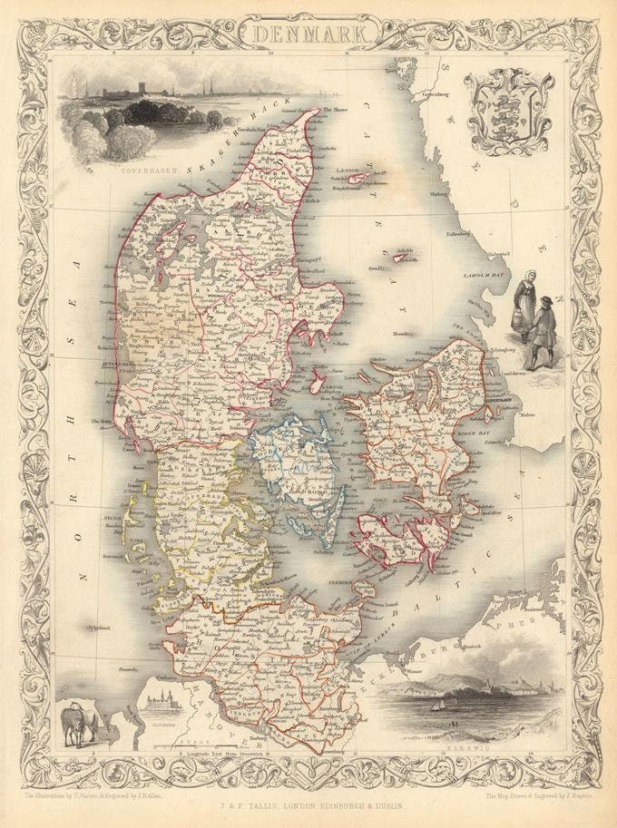 Colonial Denmark Map Antique map of Denmark, 1851 – PrintsXXL