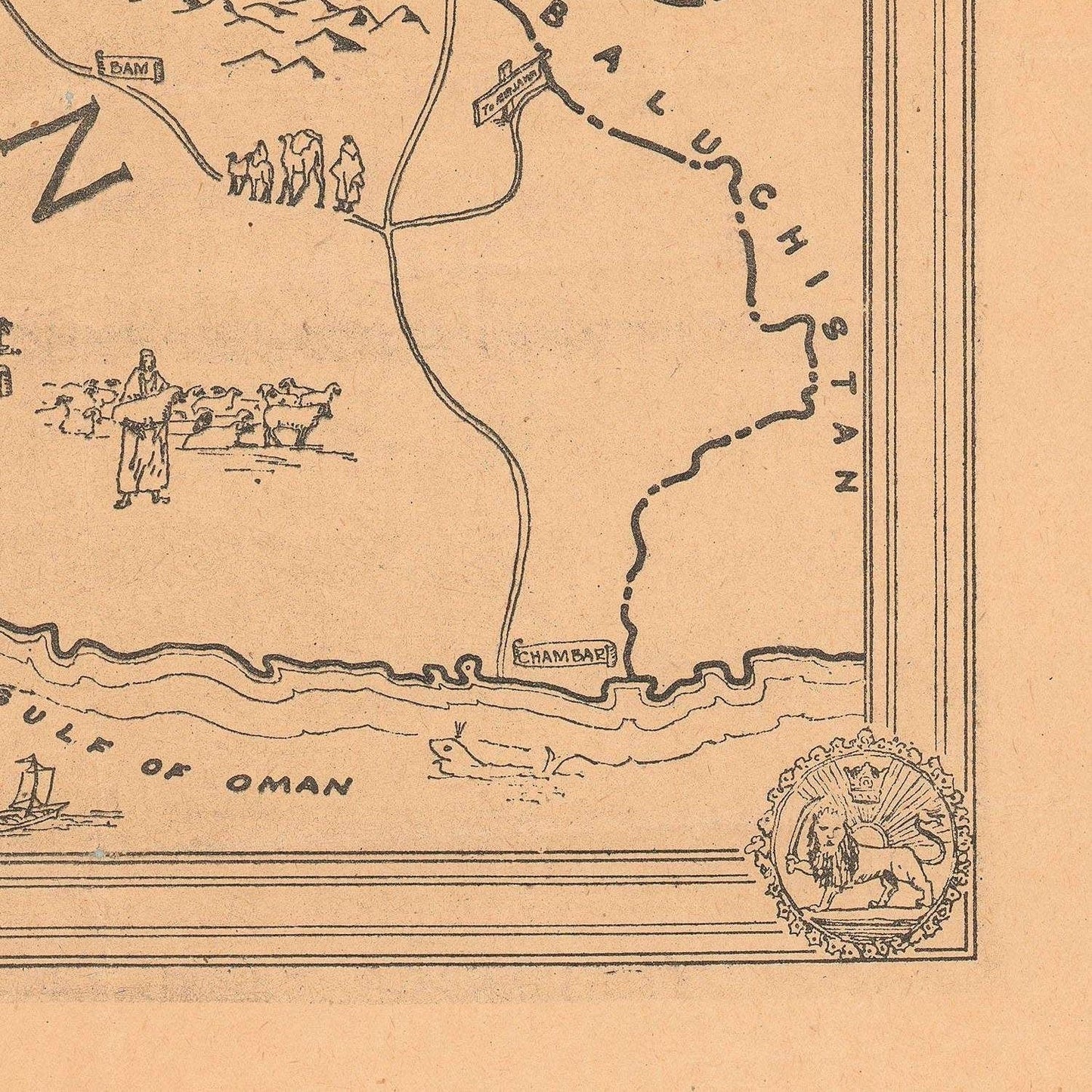 detail of the map from the bottom right corner