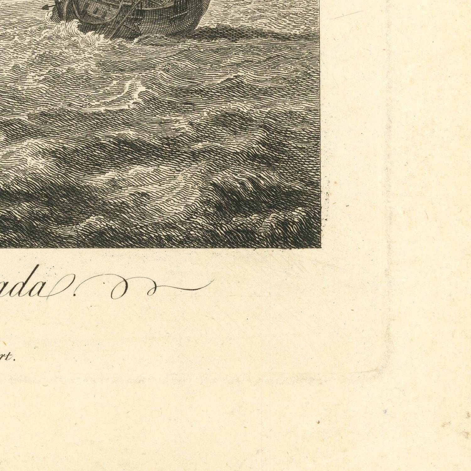 detail of the engraving reproduction from the bottom right corner