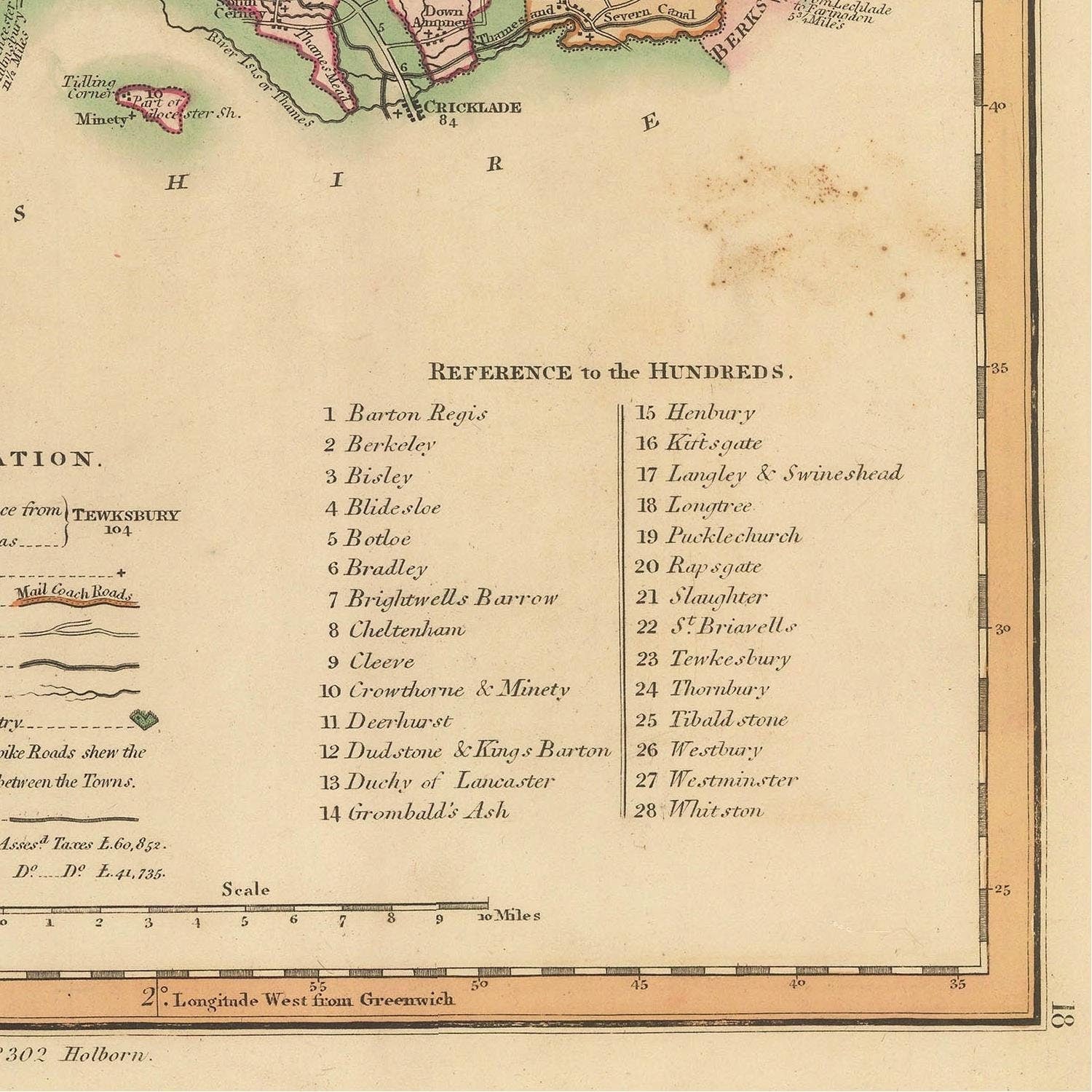 detail of the map from the bottom right corner