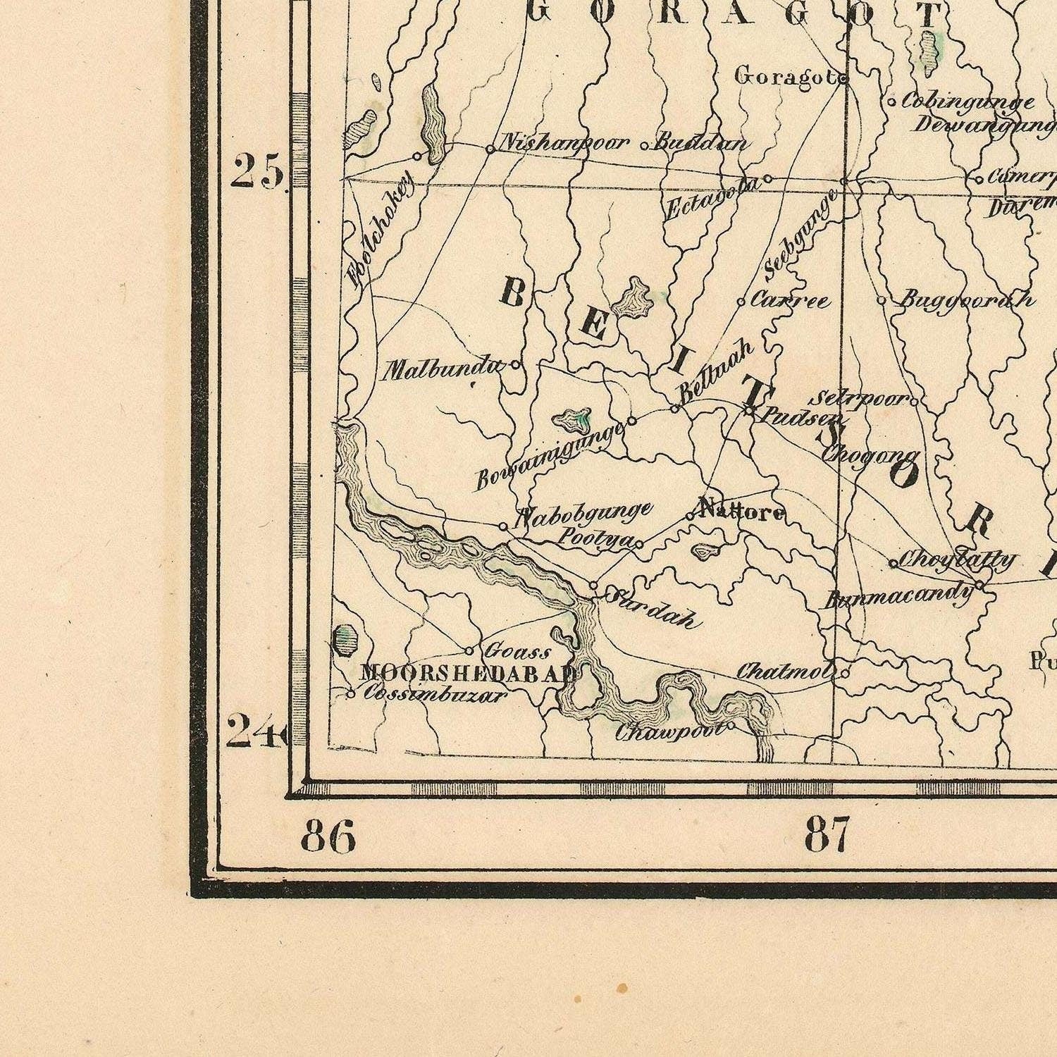 detail of the map from the bottom left corner