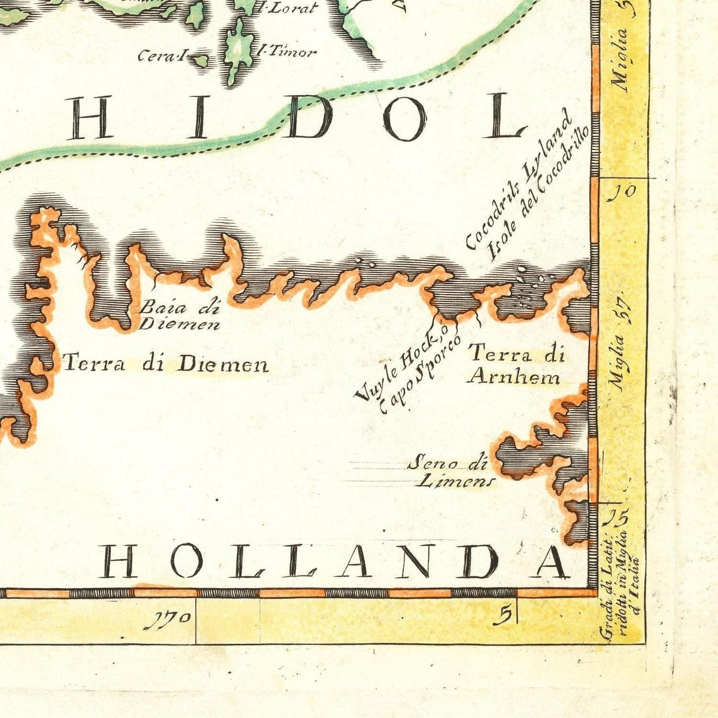 detail of the map from the bottom right corner