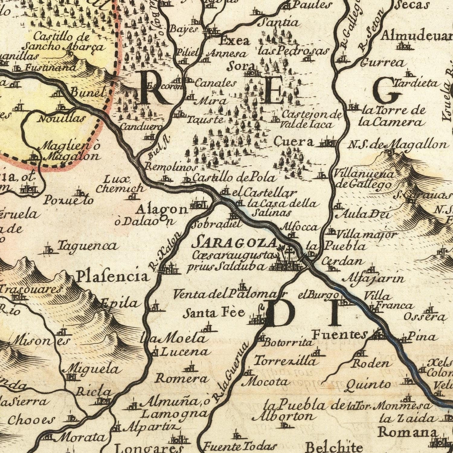 detail of the map from the centre left